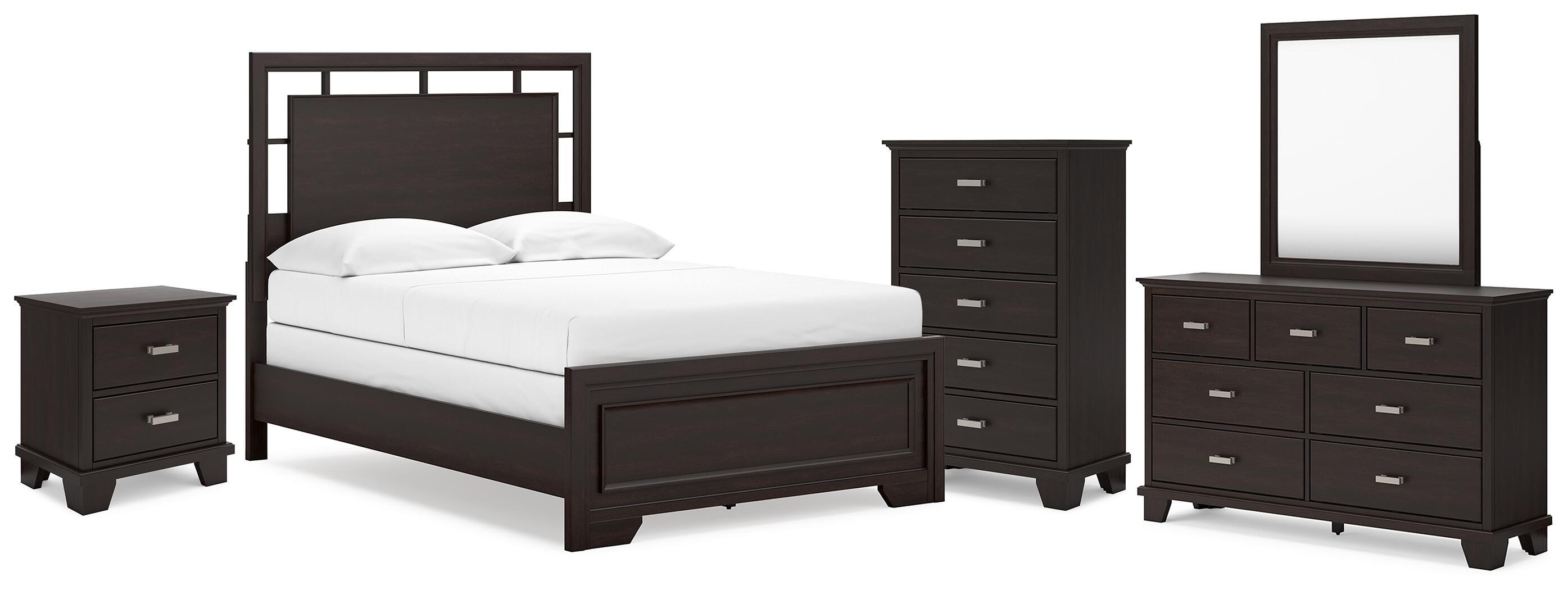 Cama de panel completo, cómoda, espejo, baúl y mesita de noche Covetown - image 1