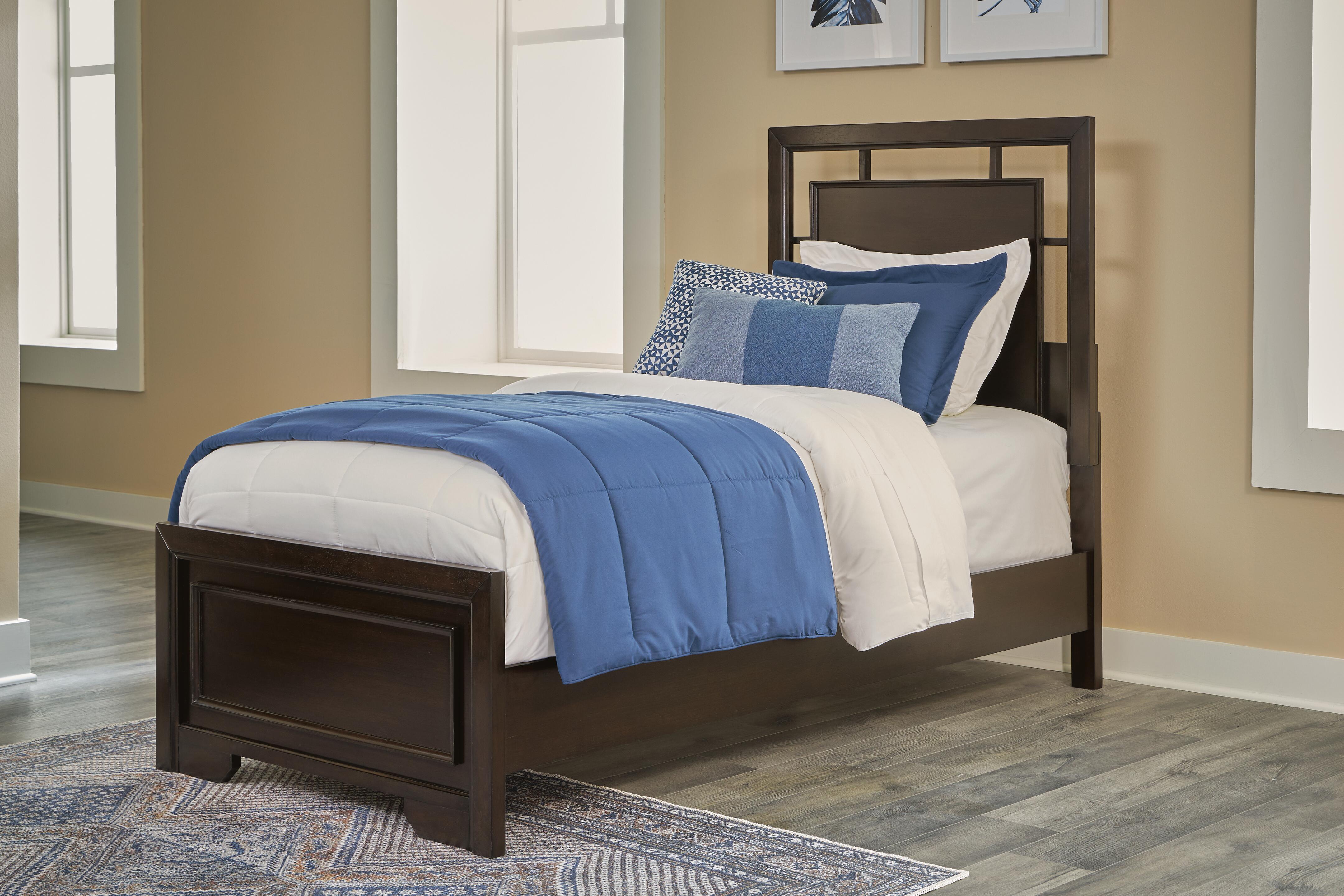 Covetown Twin Panel Bed with Dresser, Dark Brown, large