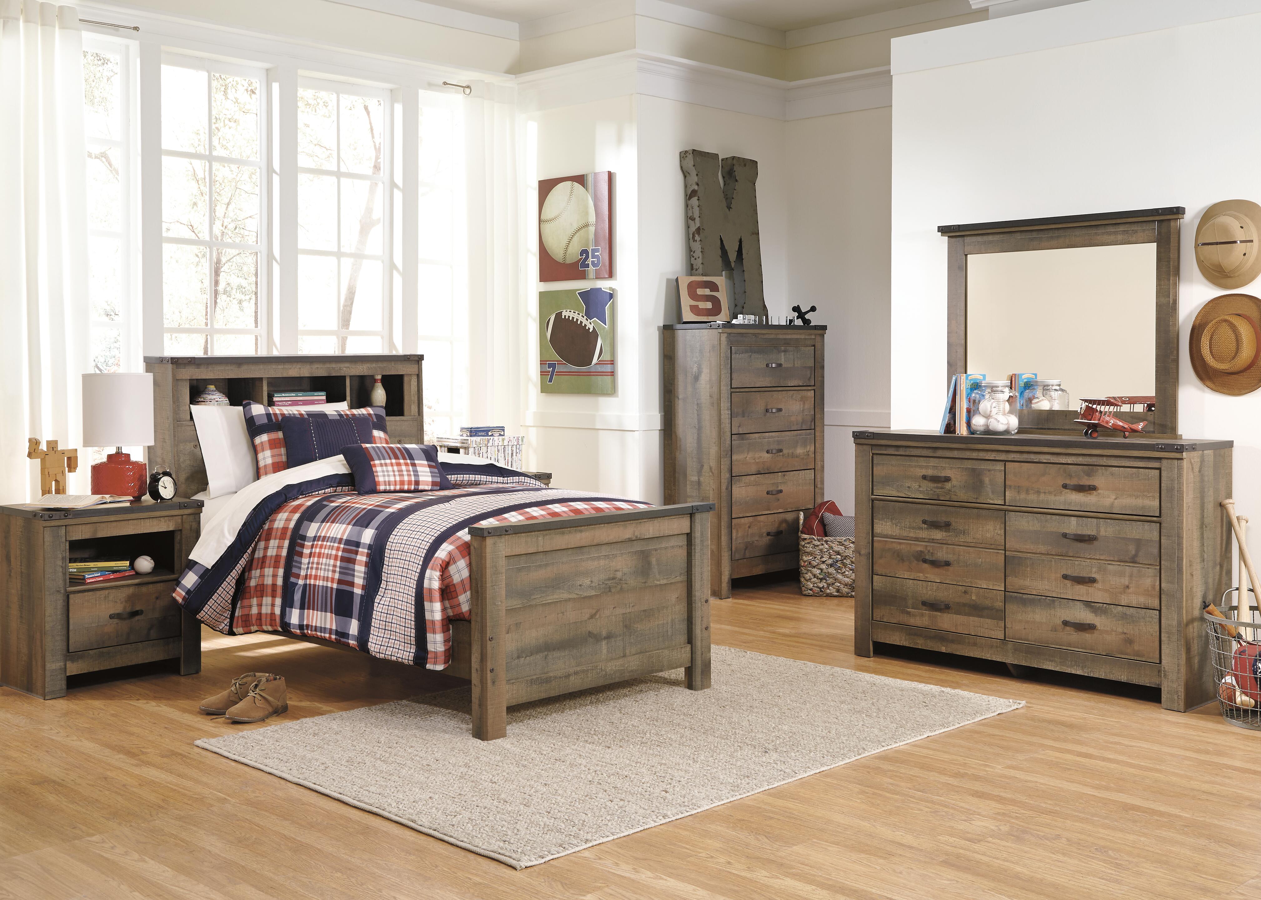 Trinell Twin Bookcase Bed with Mirrored Dresser, , large