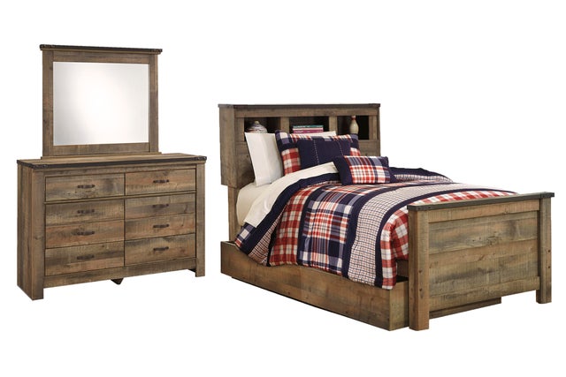Trinell Twin Bookcase Bed with 1 Storage Drawer with Mirrored Dresser