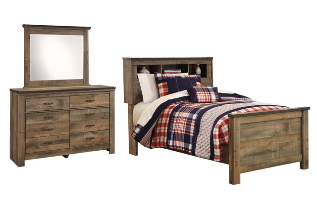 Trinell Twin Bookcase Bed with Mirrored Dresser