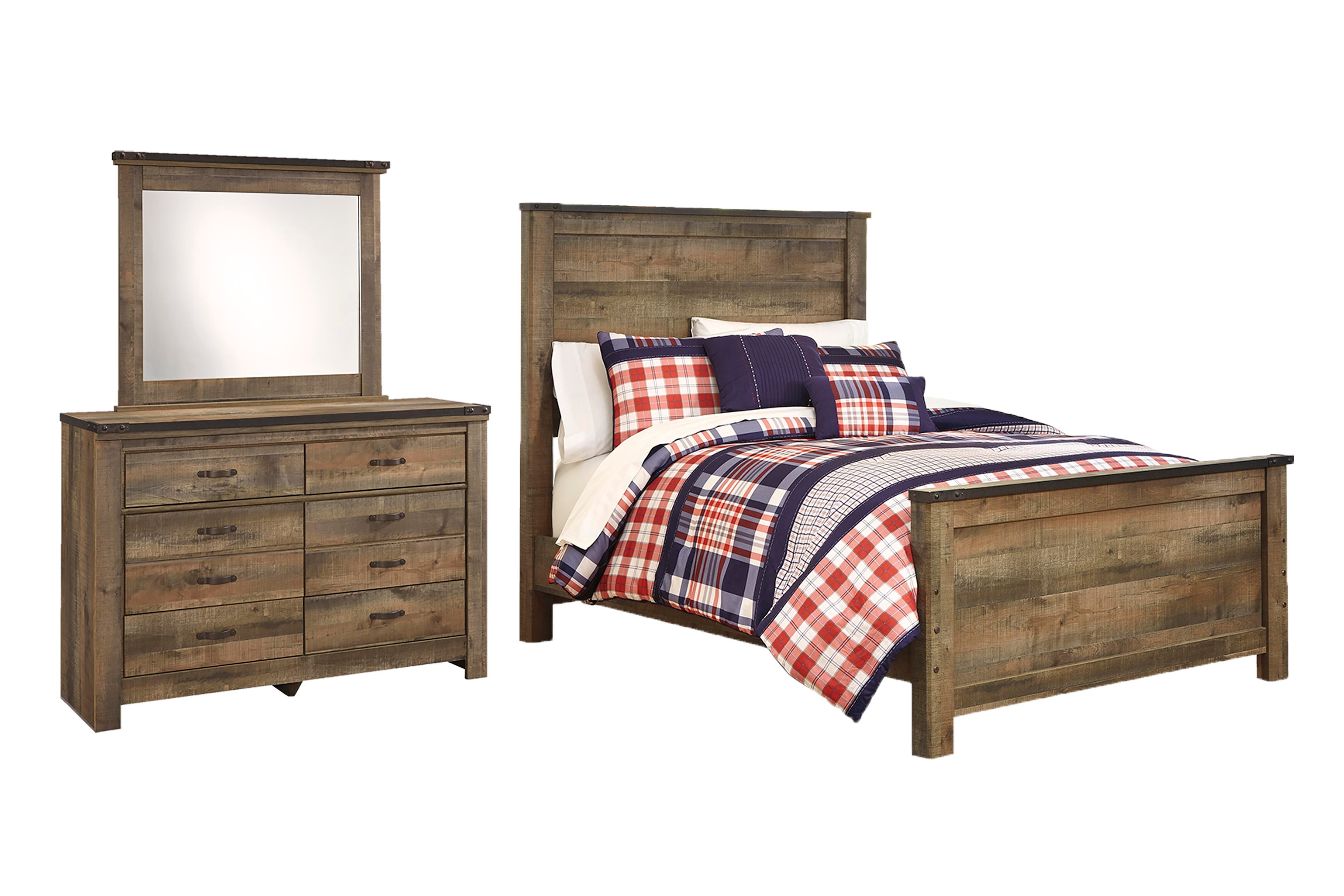 Trinell Full Panel Bed with Mirrored Dresser, Brown, large
