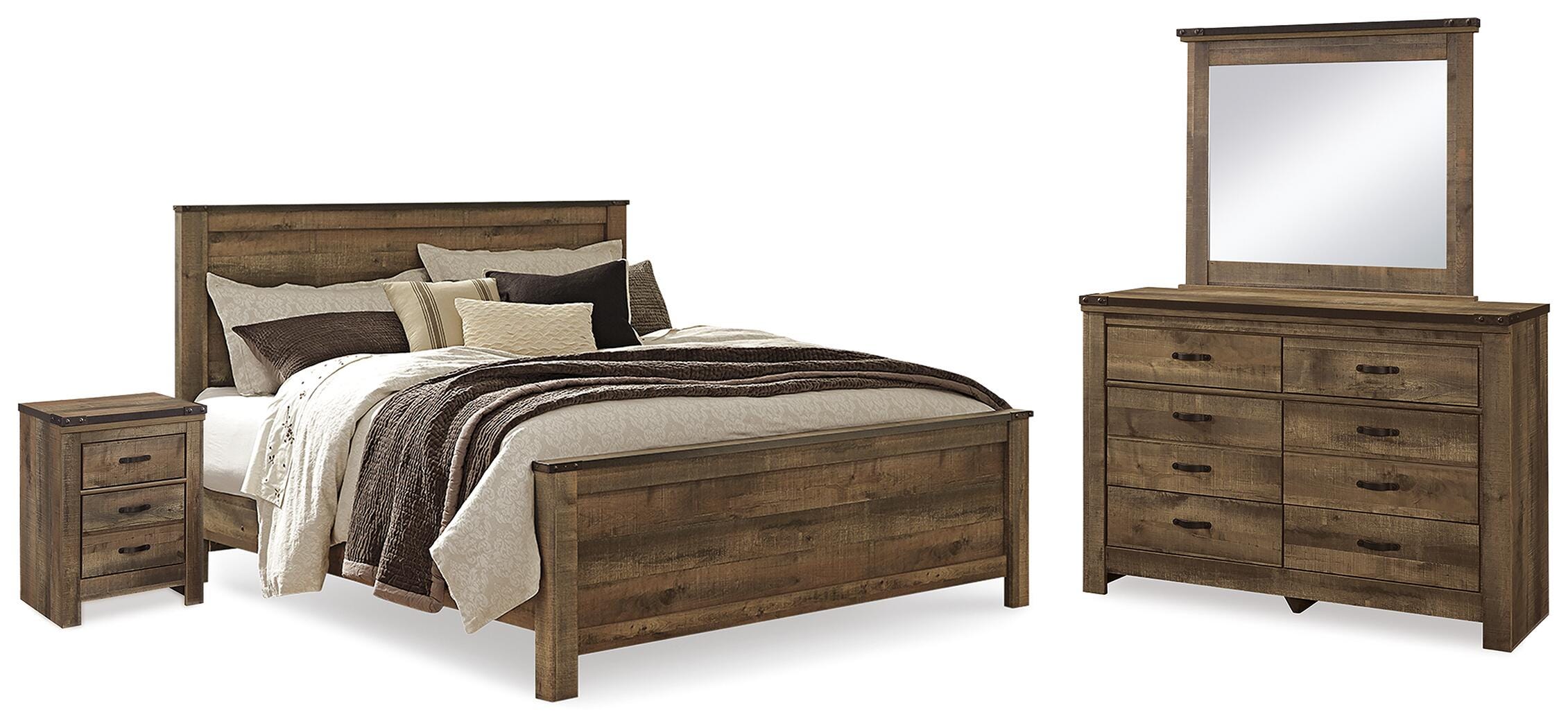 Cama con paneles, cómoda, espejo y mesita de noche Trinell King - image 1
