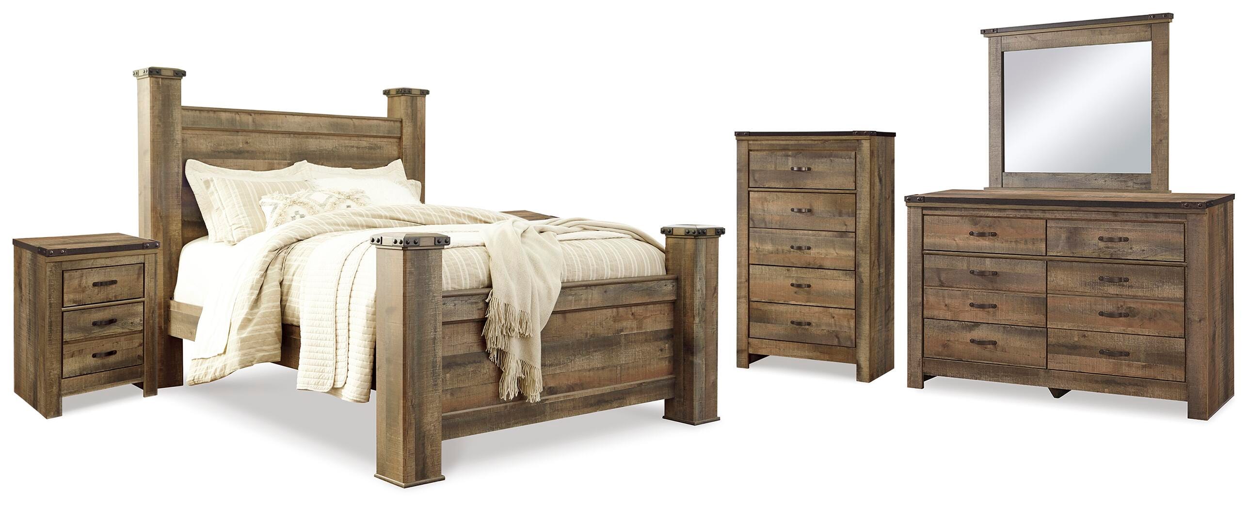 Cama de matrimonio Trinell, cómoda, espejo, chiffonier y 2 mesitas de noche - image 1