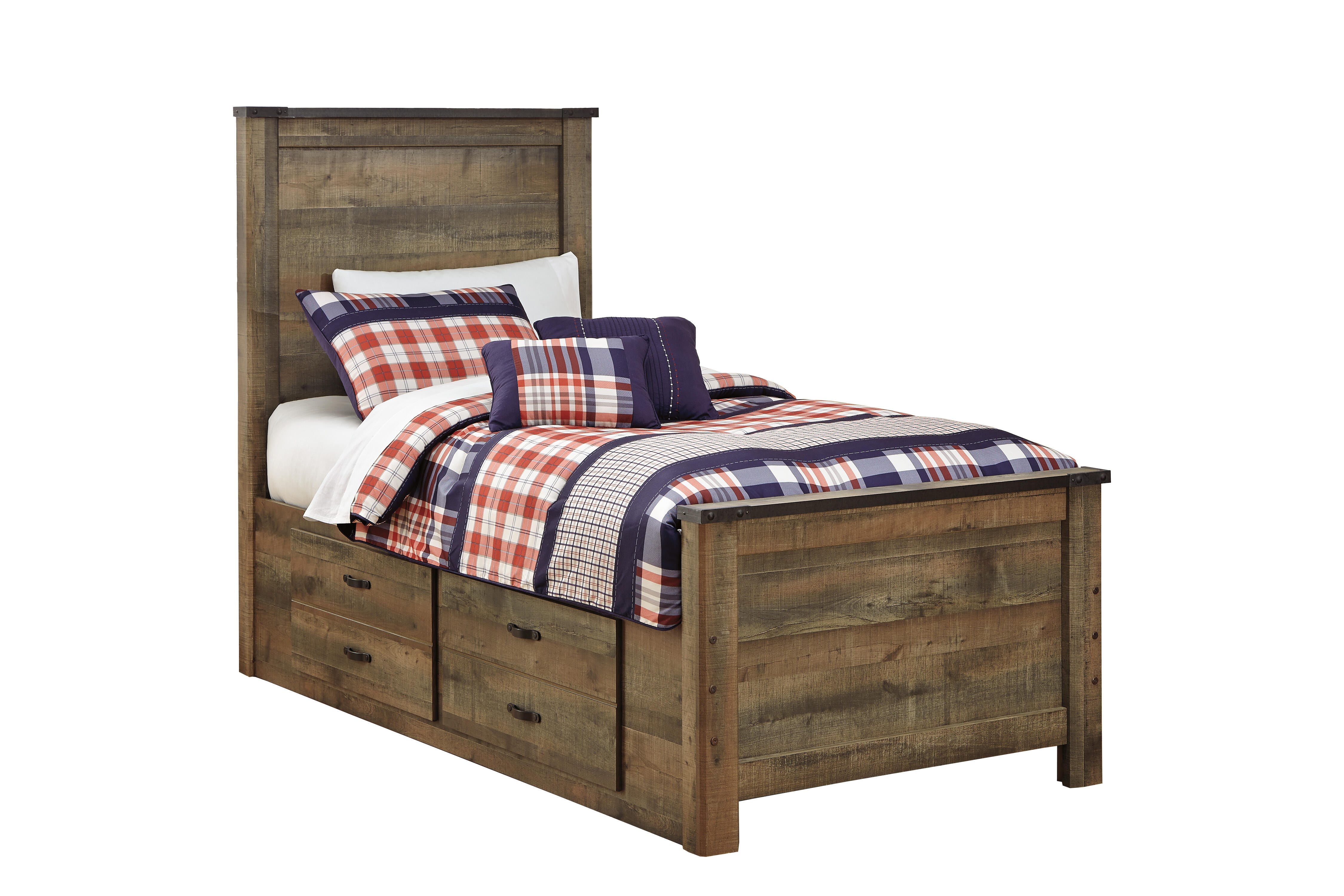 Trinell Twin Panel Bed with 2 Storage Drawers, Brown, large