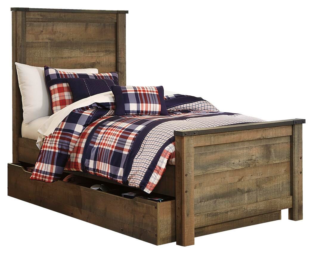 Trinell Twin Panel Bed with 1 Large Storage Drawer, Brown, large