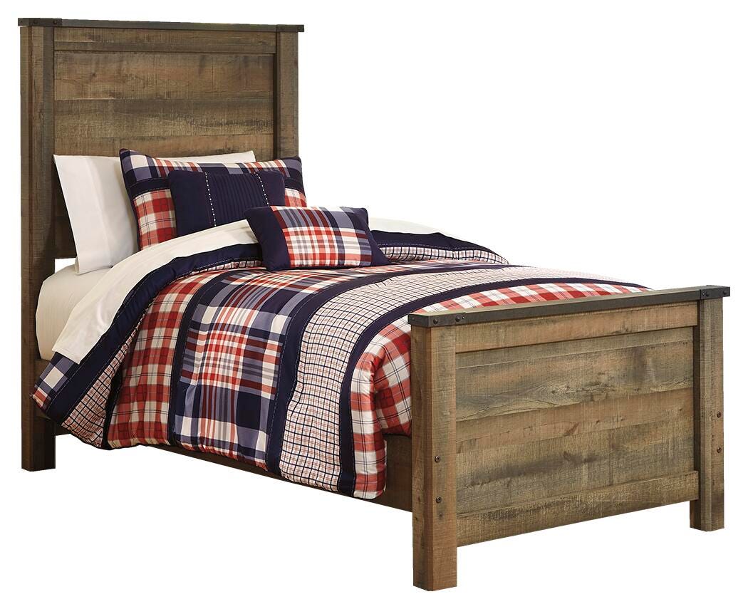 Trinell Twin Panel Bed with Mirrored Dresser, Brown, large