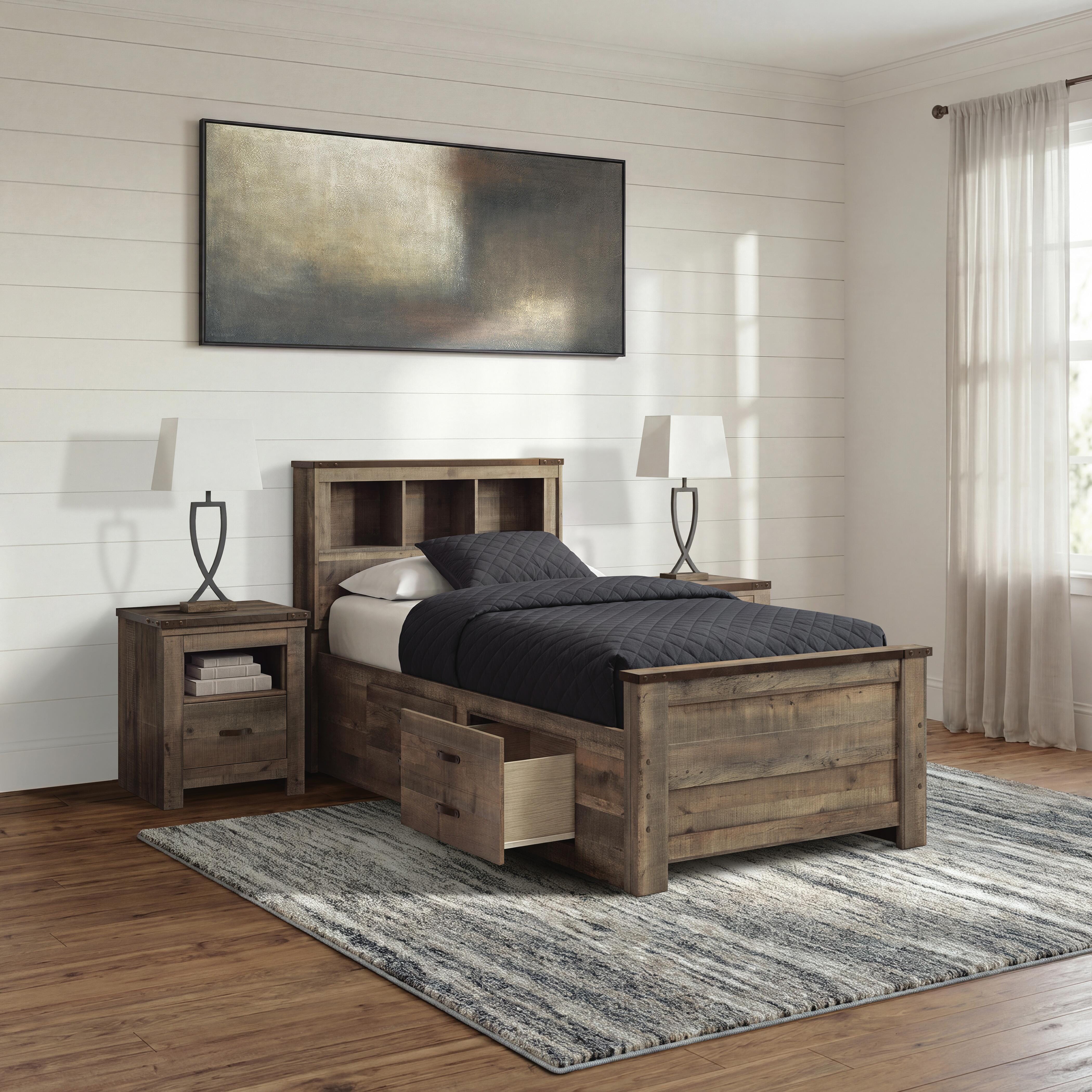 Trinell Twin Bookcase Bed with 2 Storage Drawers, Brown, large