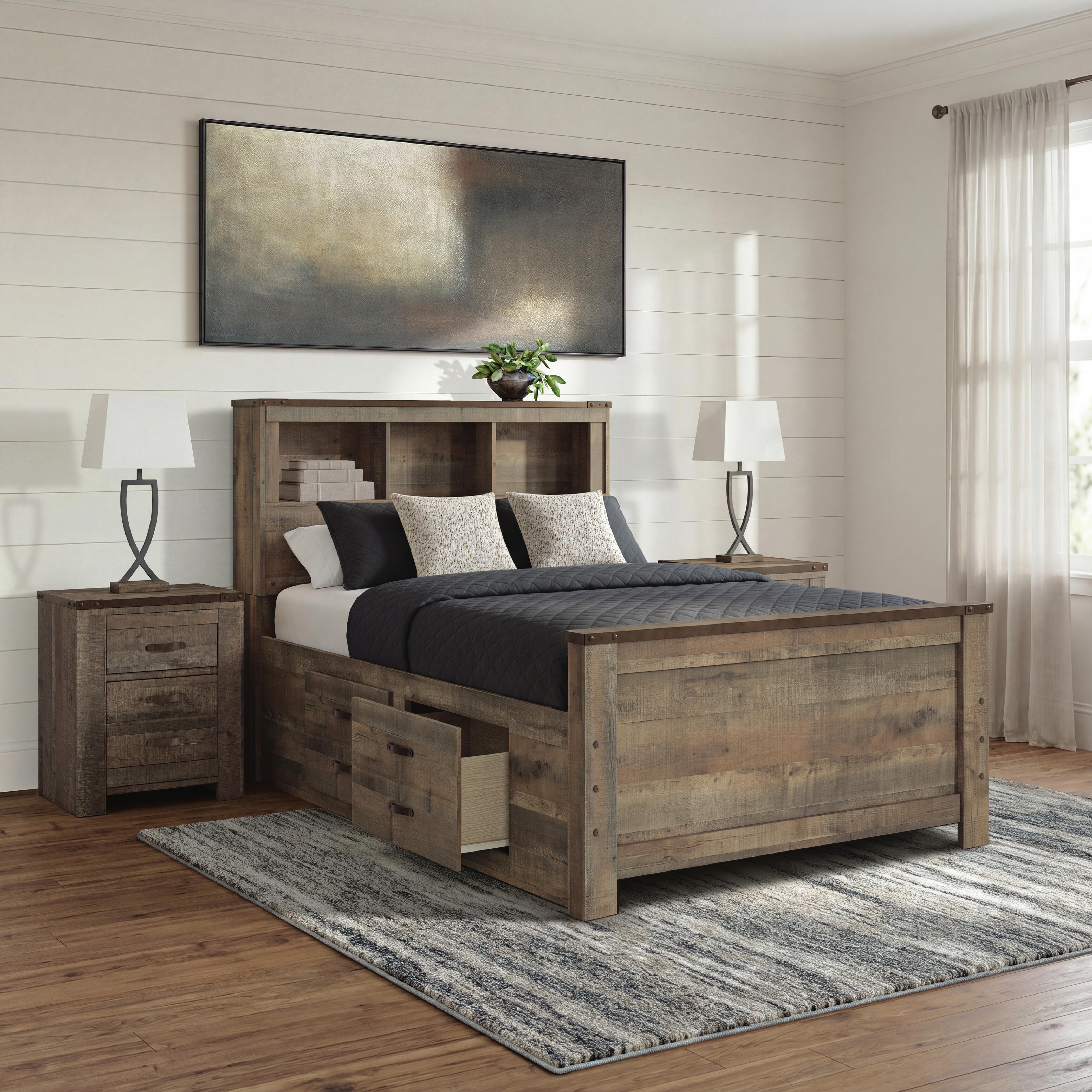 Trinell Full Bookcase Bed with 2 Storage Drawers, Brown, large