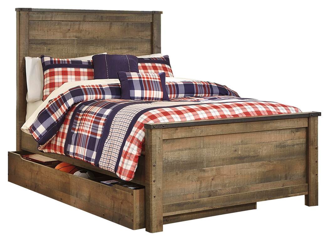 Trinell Full Panel Bed with 1 Large Storage Drawer, Brown, large