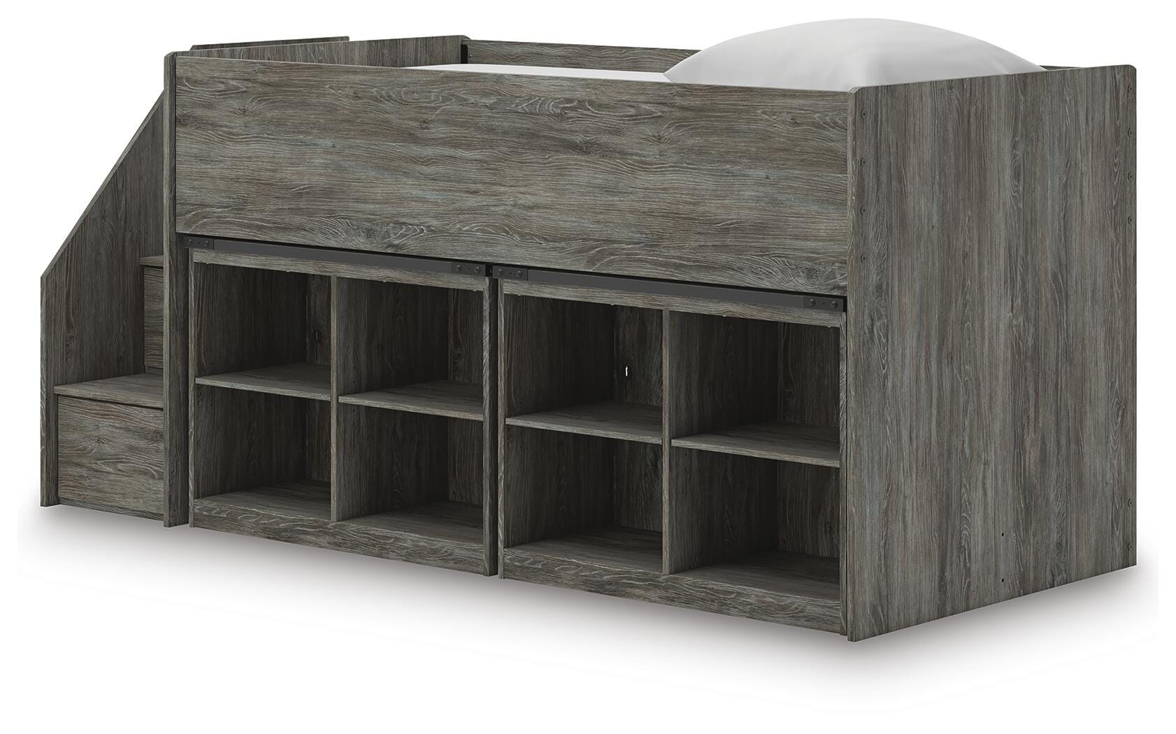 Cama alta doble Frandern con estantería y almacenamiento - image 2