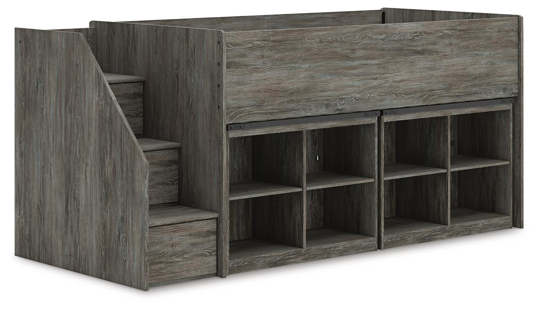 Cama alta doble Frandern con estantería y almacenamiento - image 3