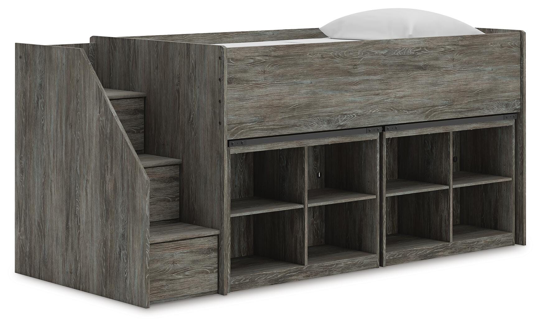 Cama alta doble Frandern con estantería y almacenamiento - image 1