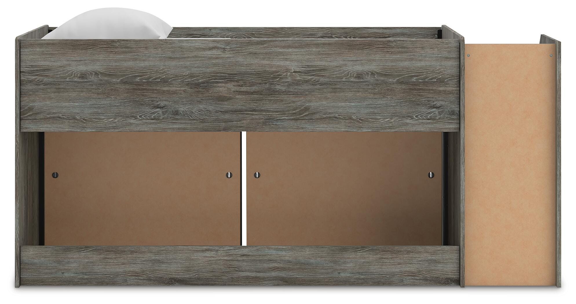 Cama alta doble Frandern con estantería y almacenamiento - image 6