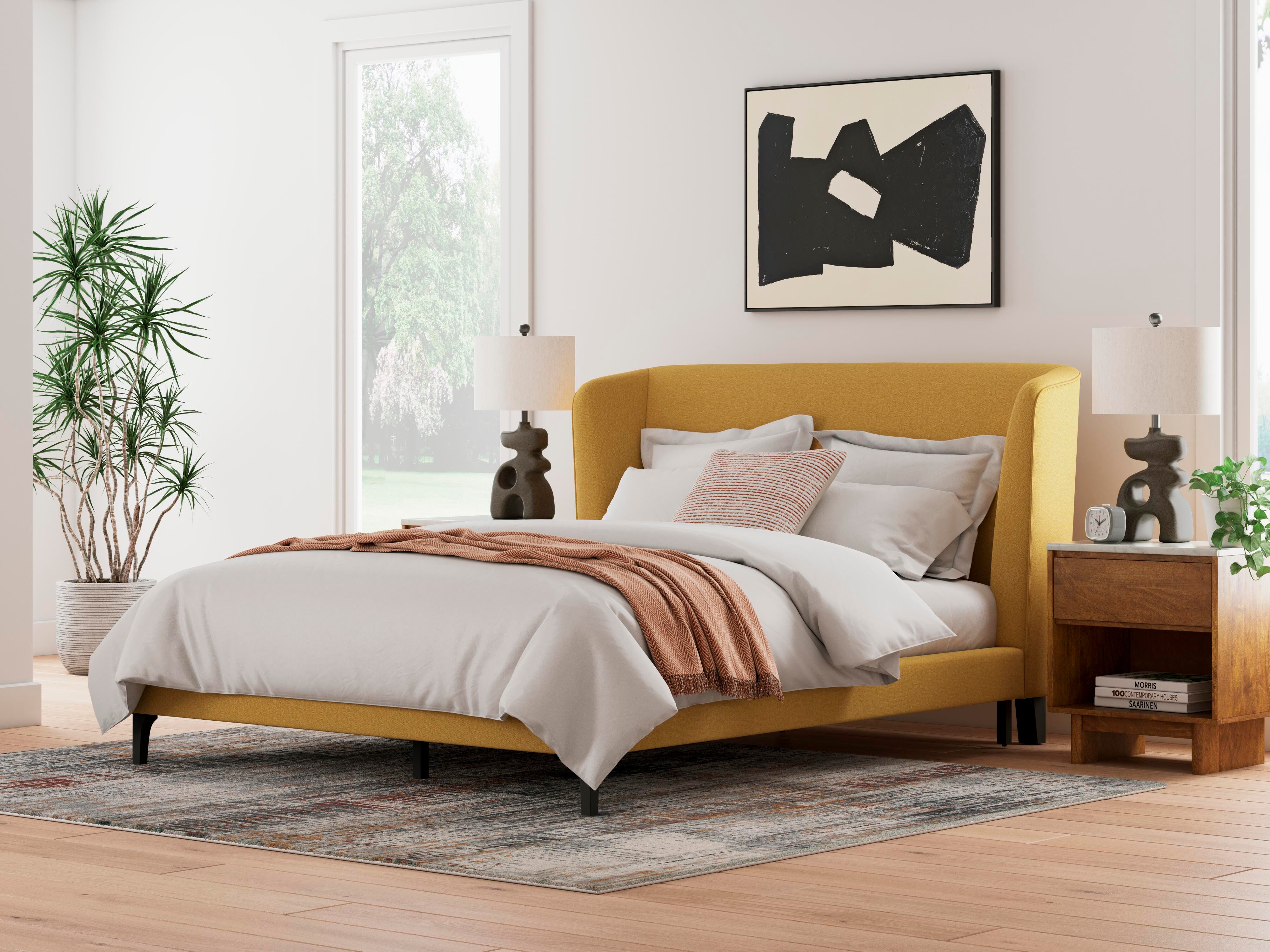 Cama Queen tapizada Maloken con listones enrollables - image 1