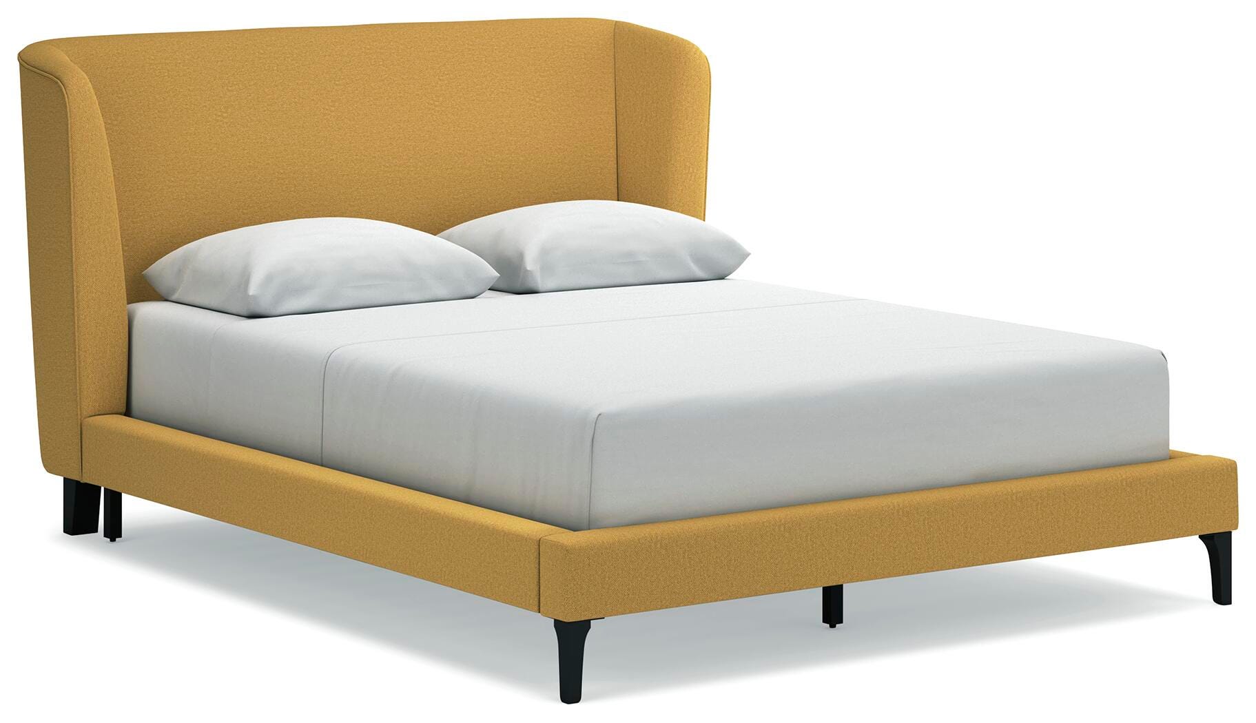 Maloken Queen Upholstered Bed with Roll Slats, Mustard, large