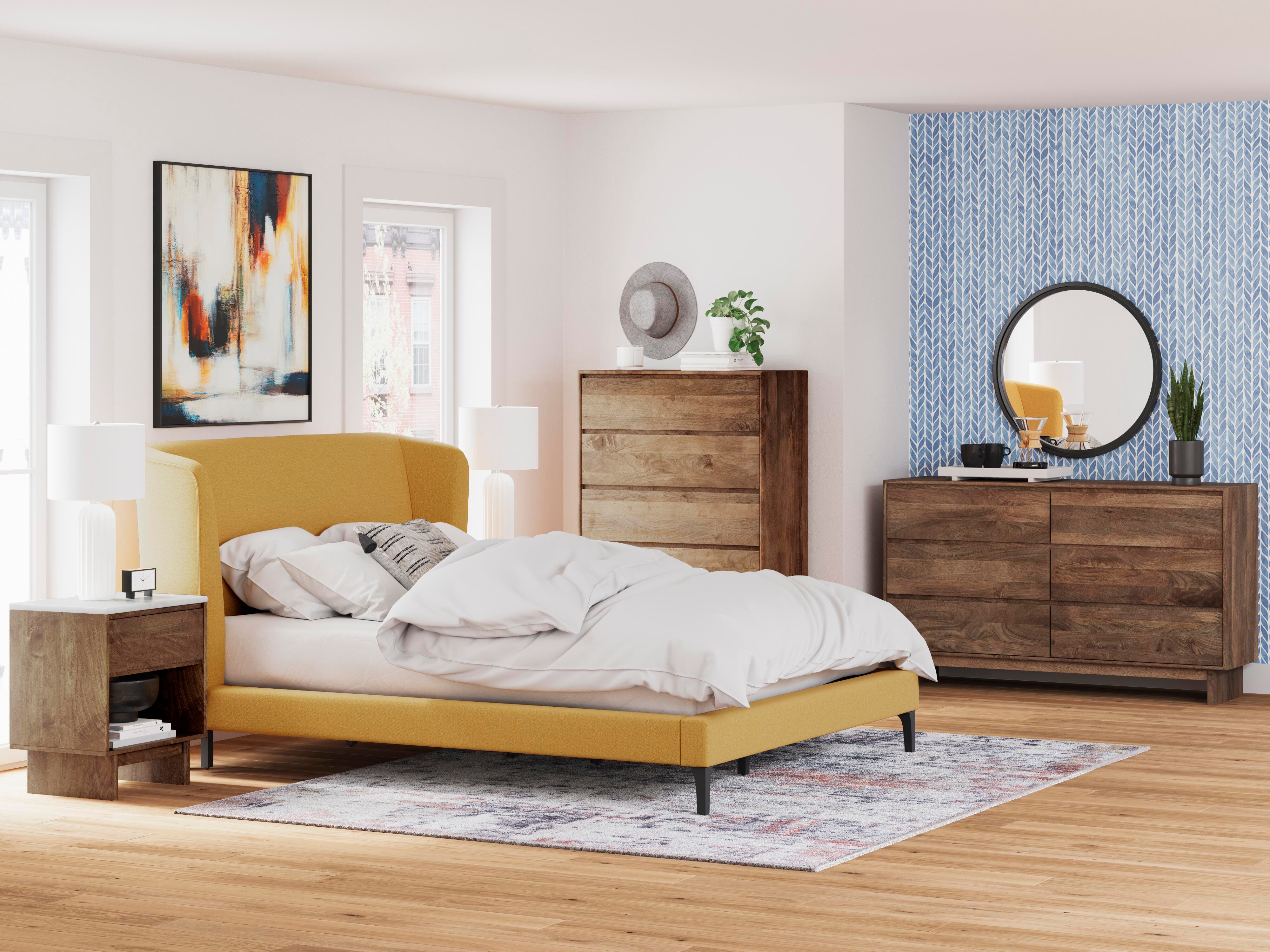 Maloken Queen Wingback Upholstered Platform Bed | Ashley