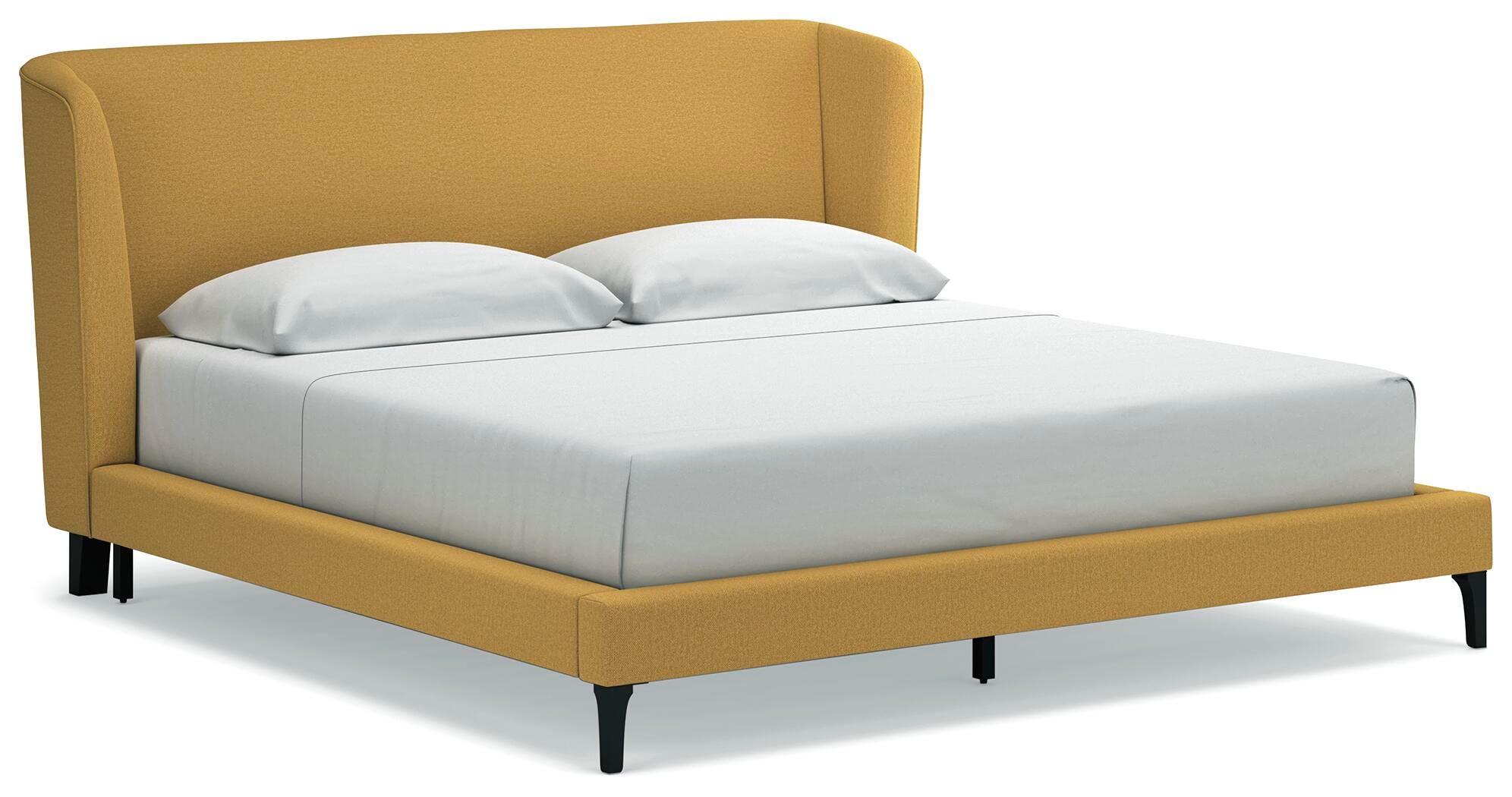 Maloken King Upholstered Bed with Roll Slats, Mustard, large
