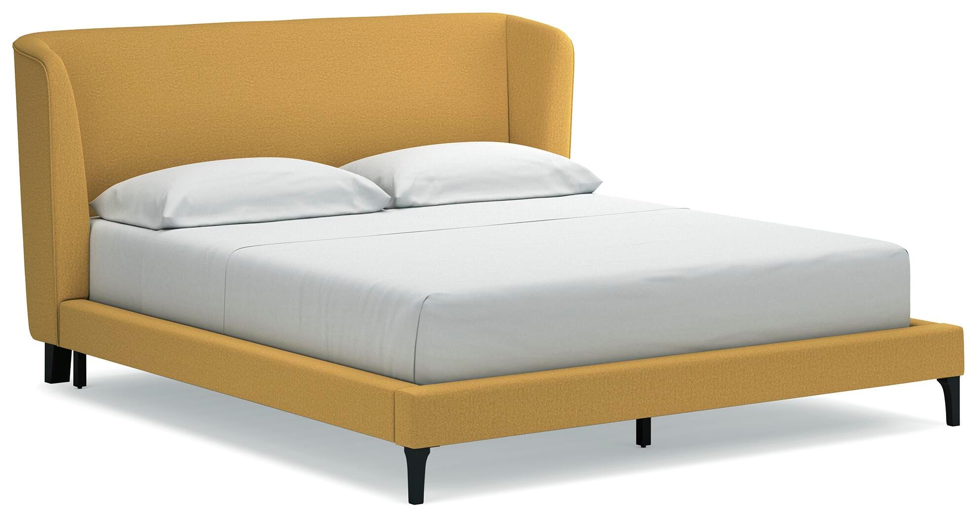 Maloken California King Upholstered Bed with Roll Slats, Mustard, large