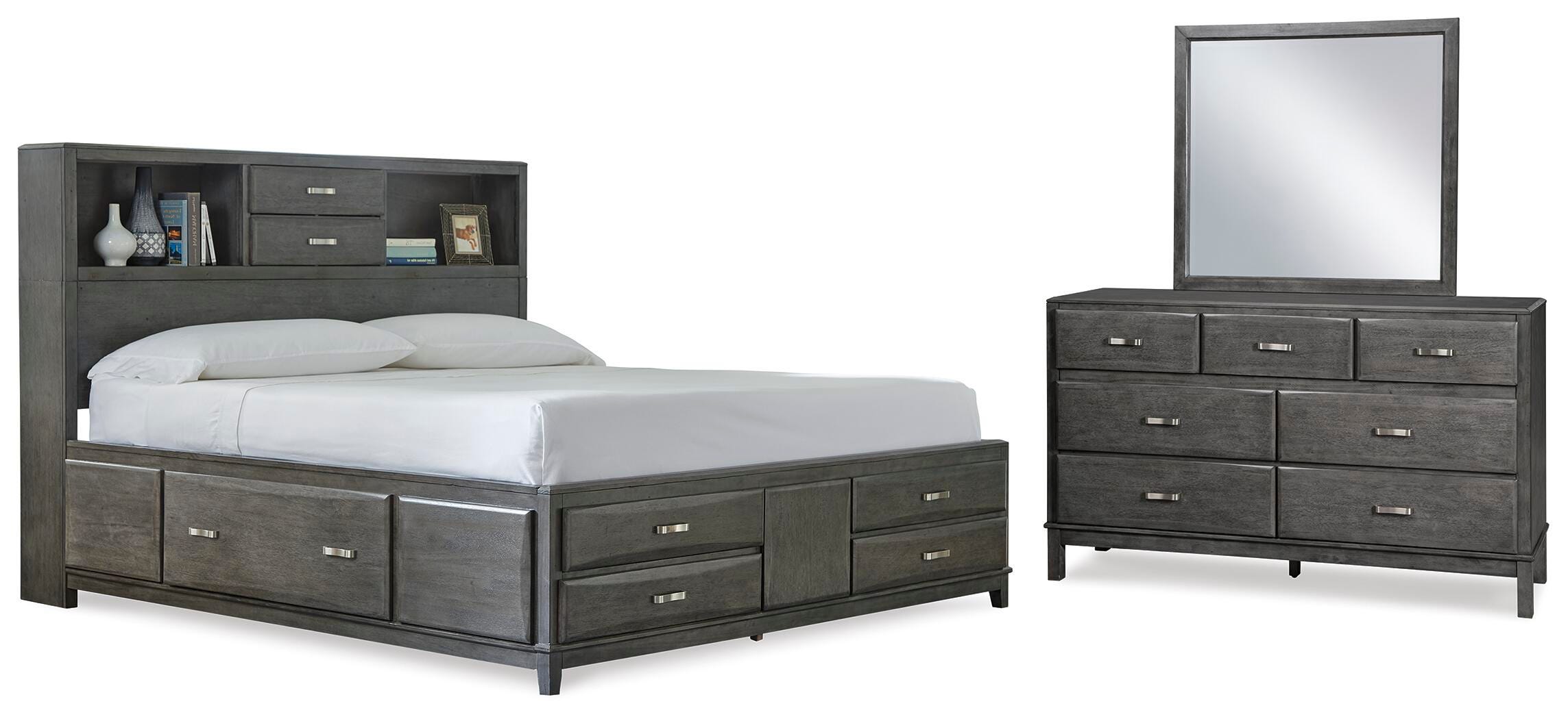 Caitbrook Storage Bed with 8 Storage Drawers with Mirrored Dresser