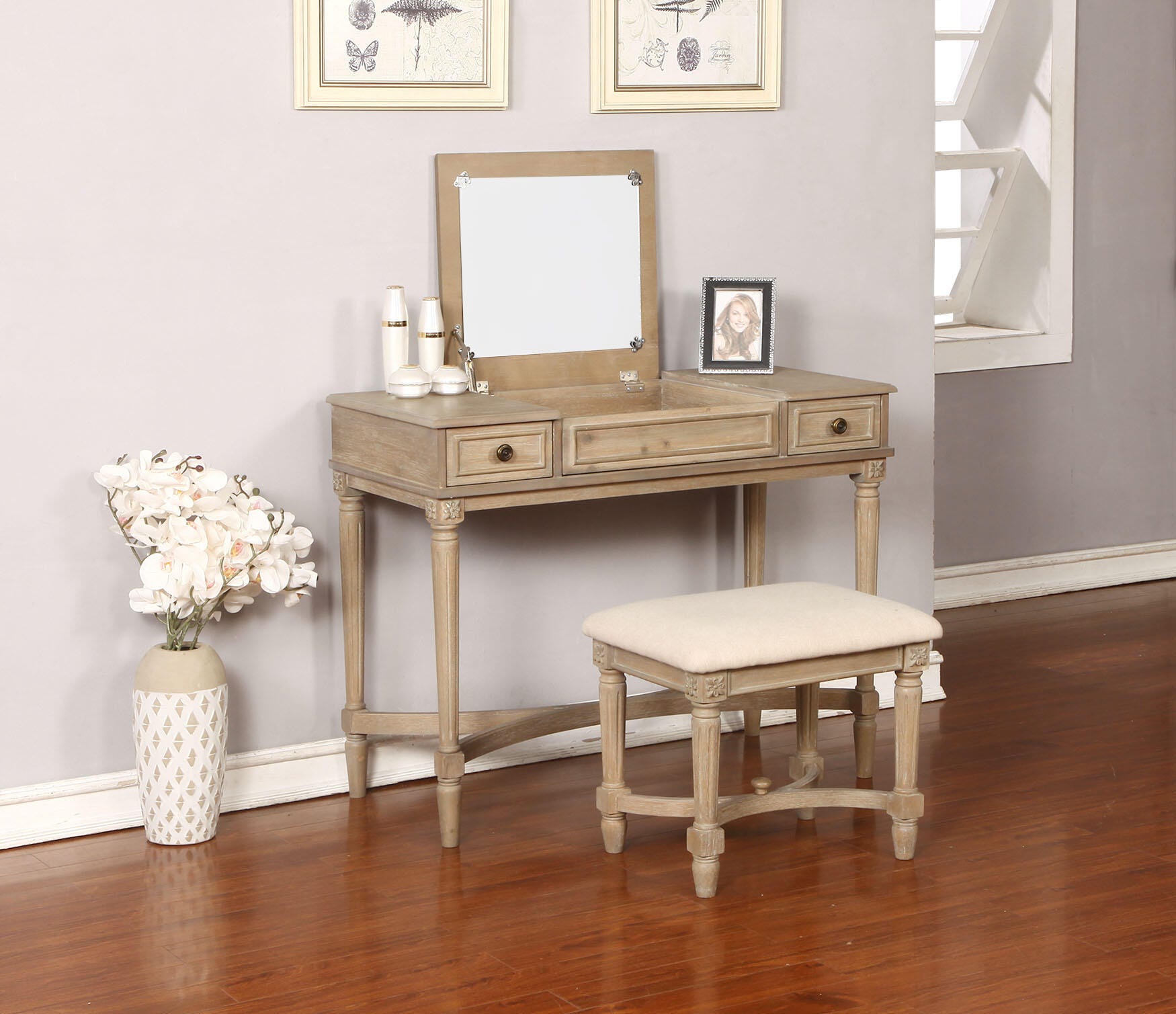Linon Cyndi Vanity Set, , large