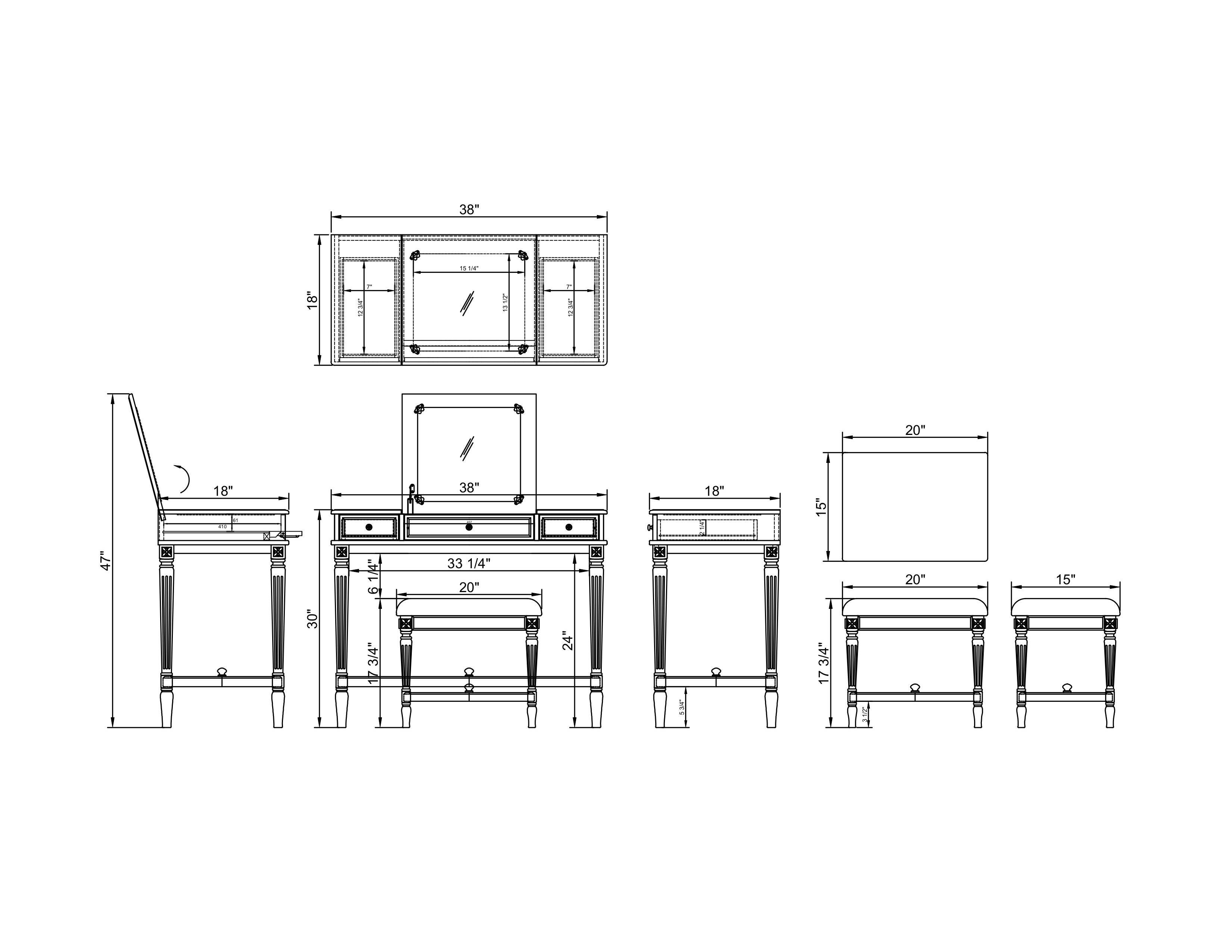Linon Cyndi Vanity Set, , large
