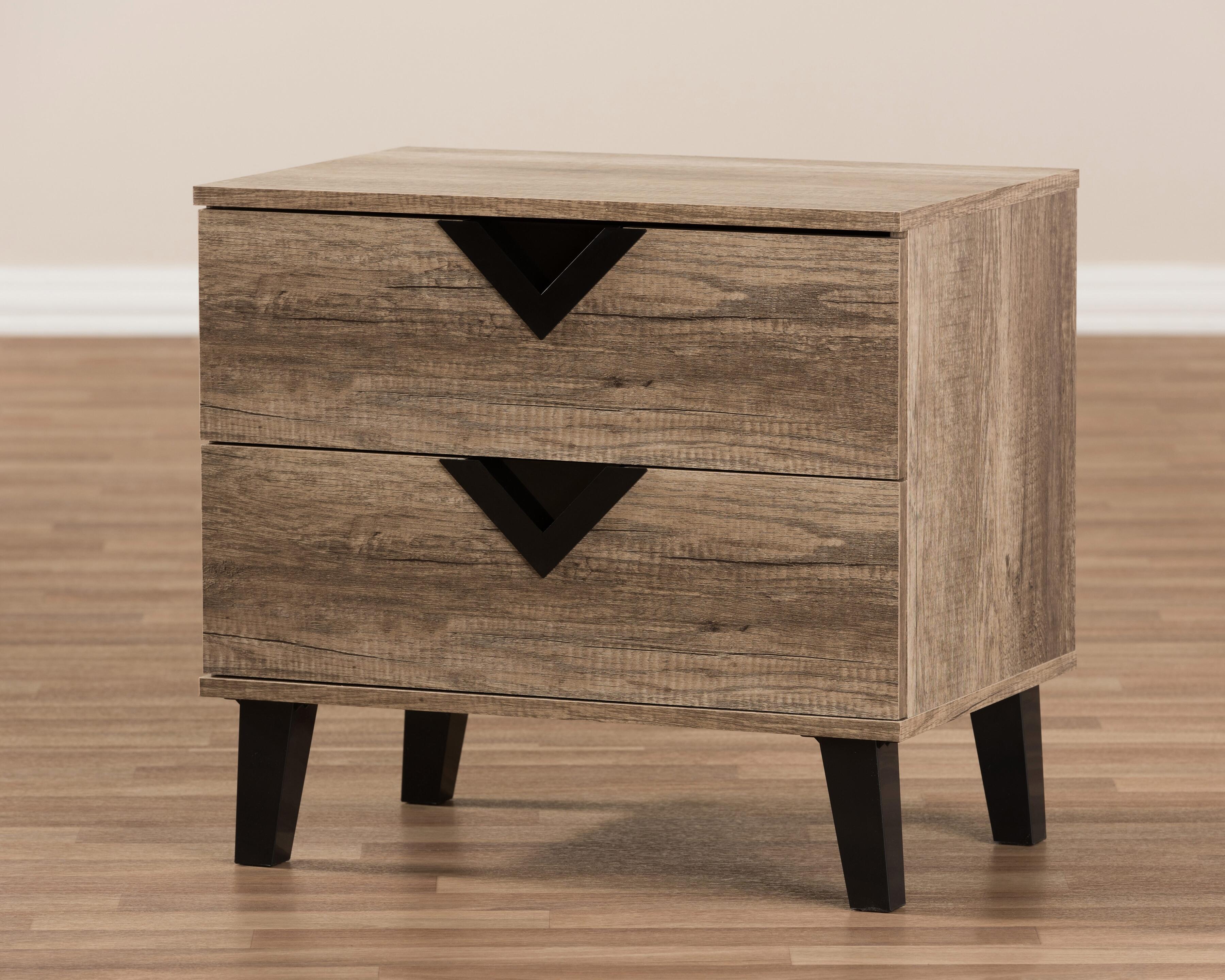 Two Drawer Light Brown 2-Drawer Nightstand, , large