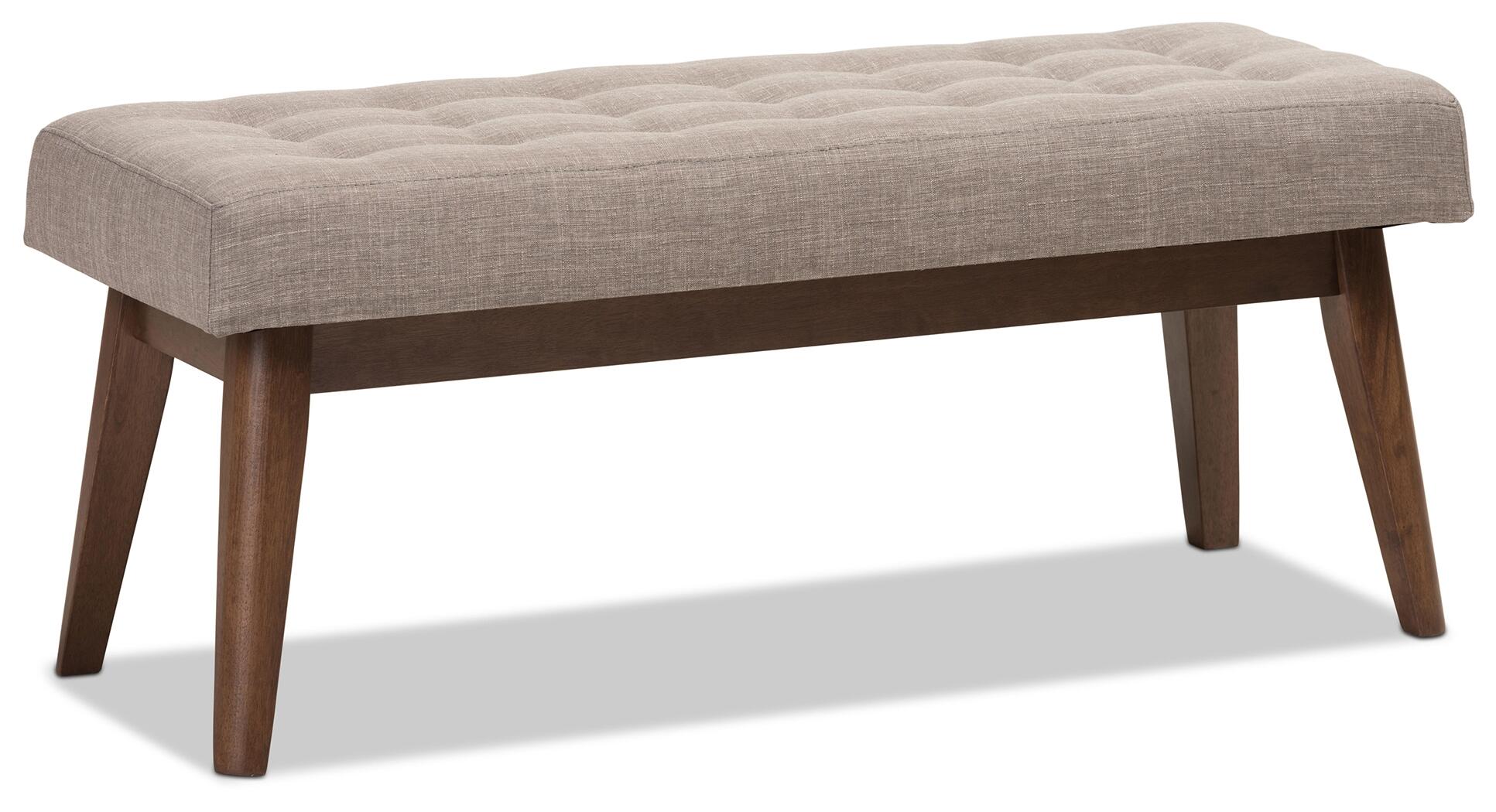 Elia Light Grey Fabric Button-Tufted Bench, Light Gray/Walnut, large