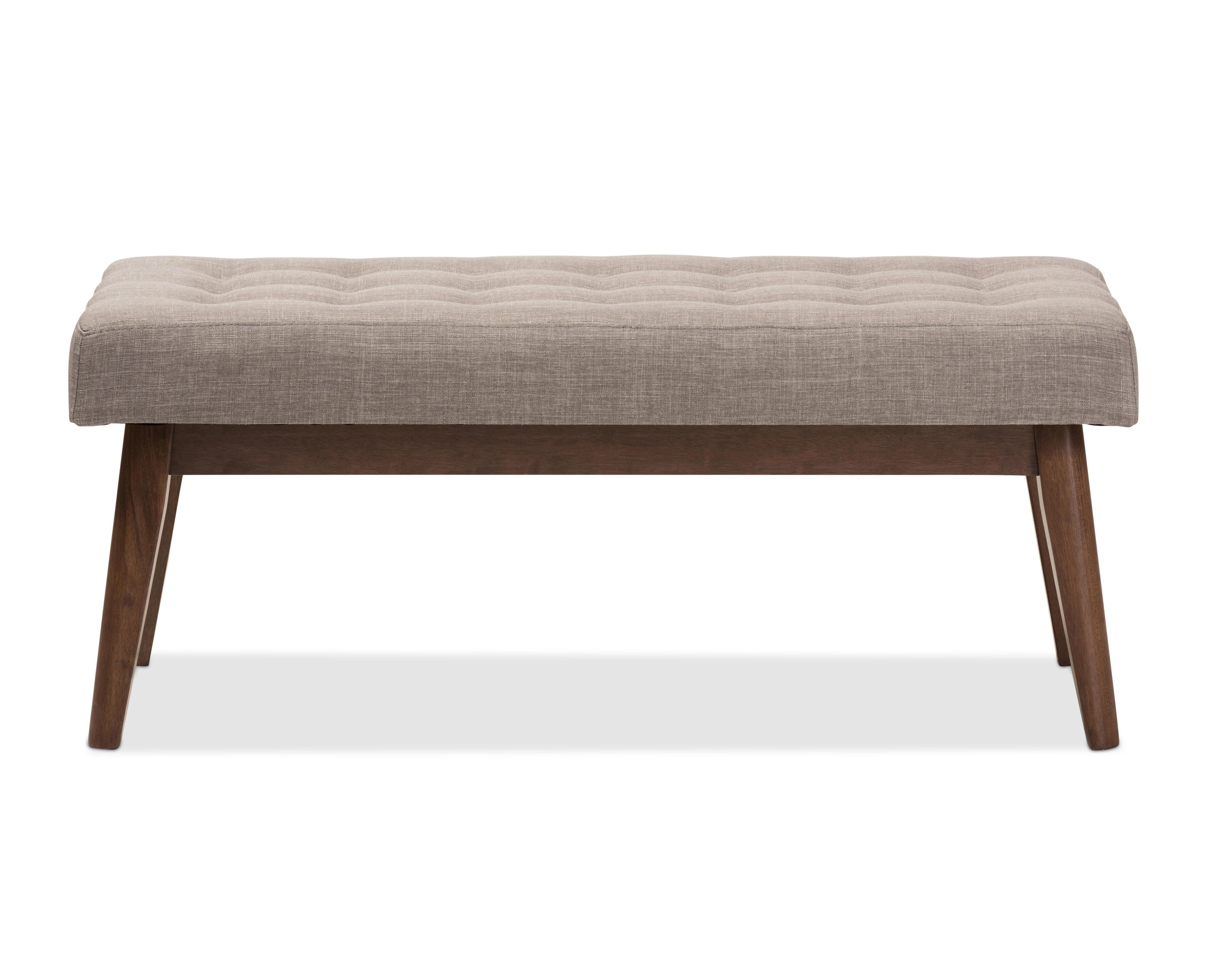 Elia Light Grey Fabric Button-Tufted Bench, Light Gray/Walnut, large