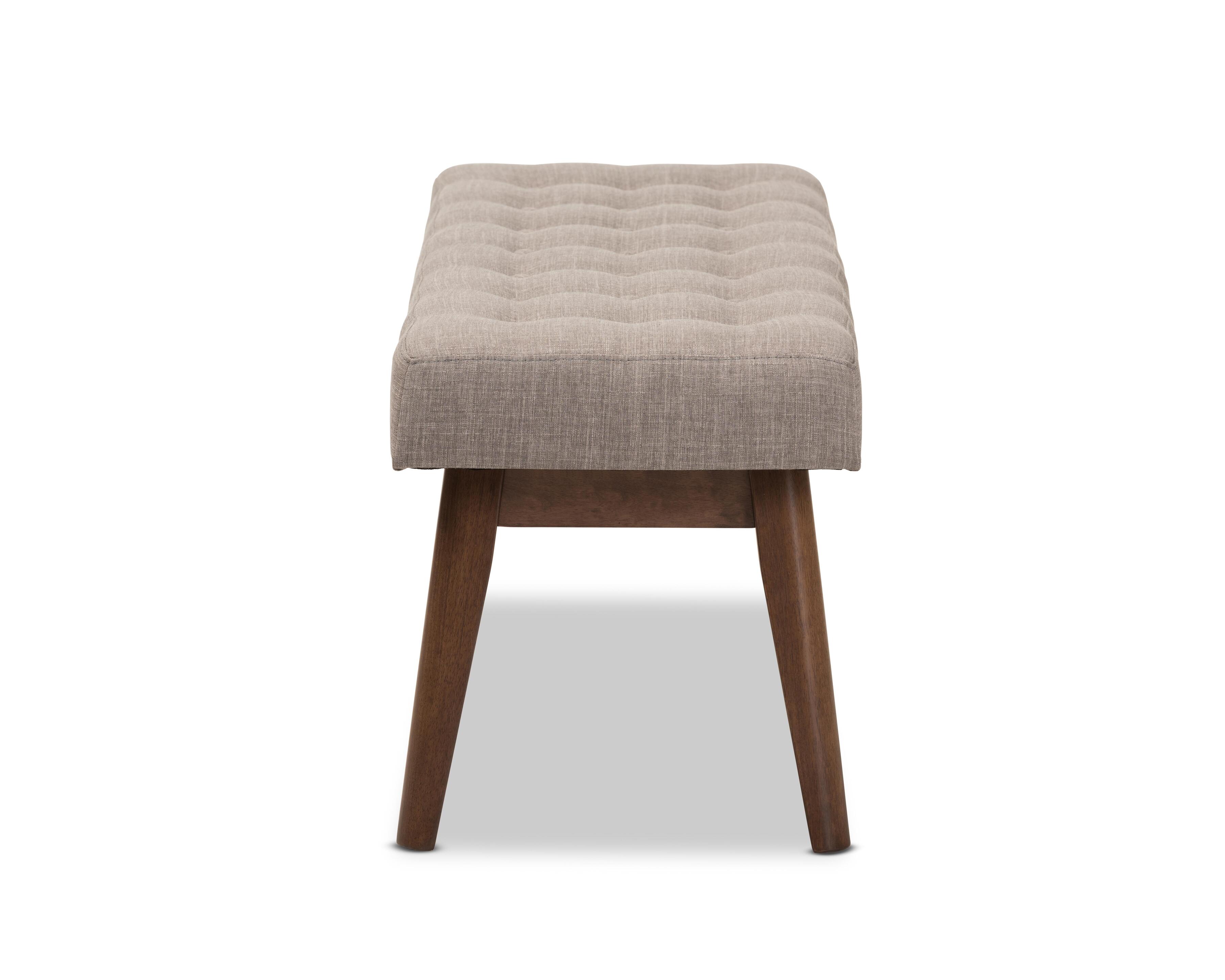 Elia Light Grey Fabric Button-Tufted Bench, Light Gray/Walnut, large