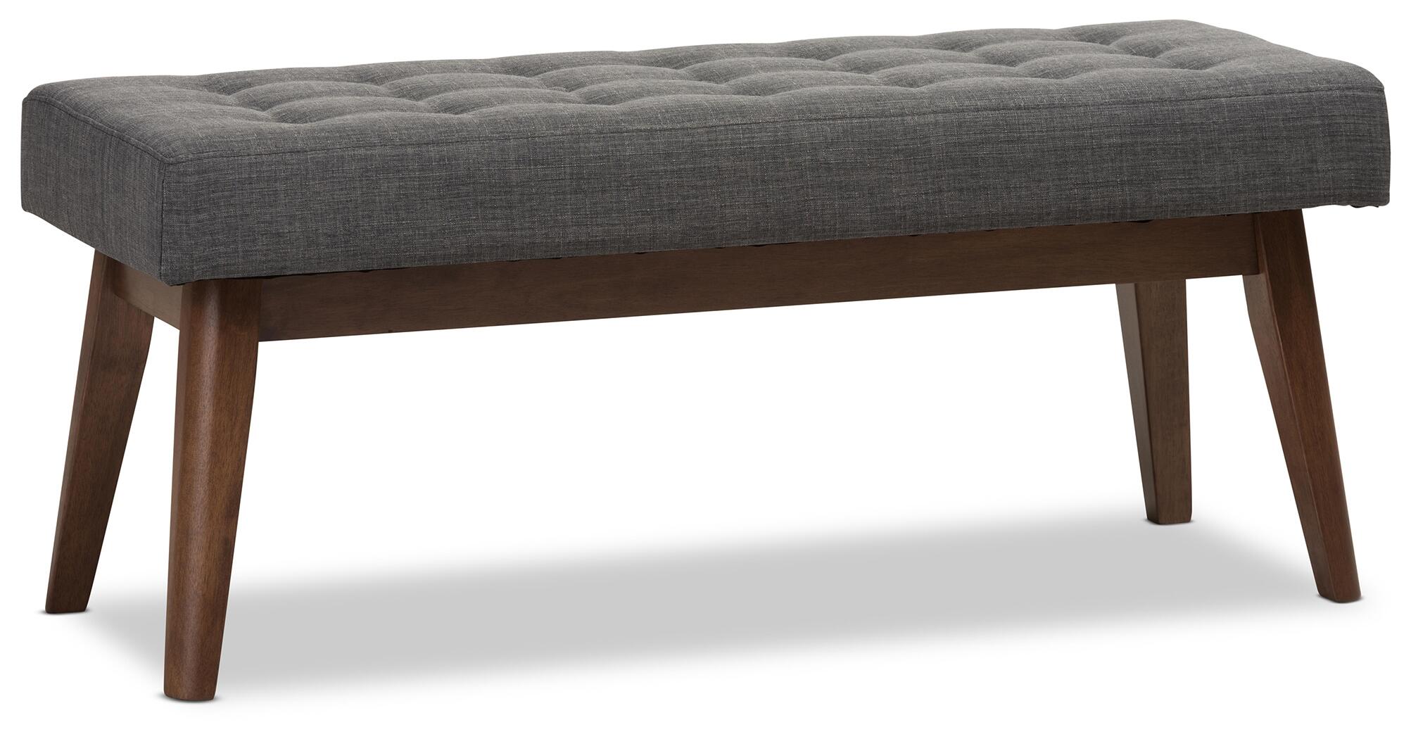 Elia Dark Grey Fabric Button-Tufted Bench, Dark Gray/Walnut, large