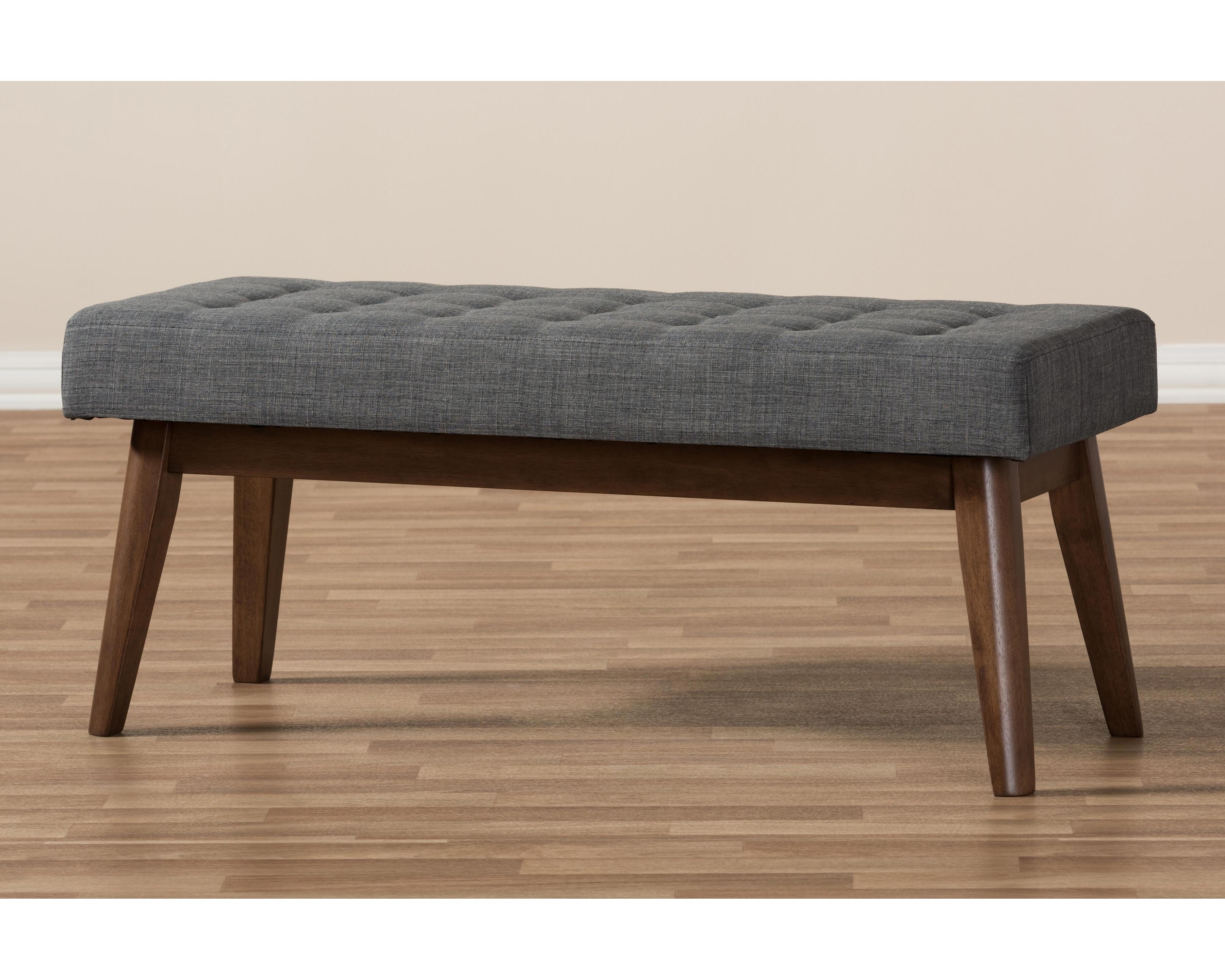 Elia Dark Grey Fabric Button-Tufted Bench, Dark Gray/Walnut, large