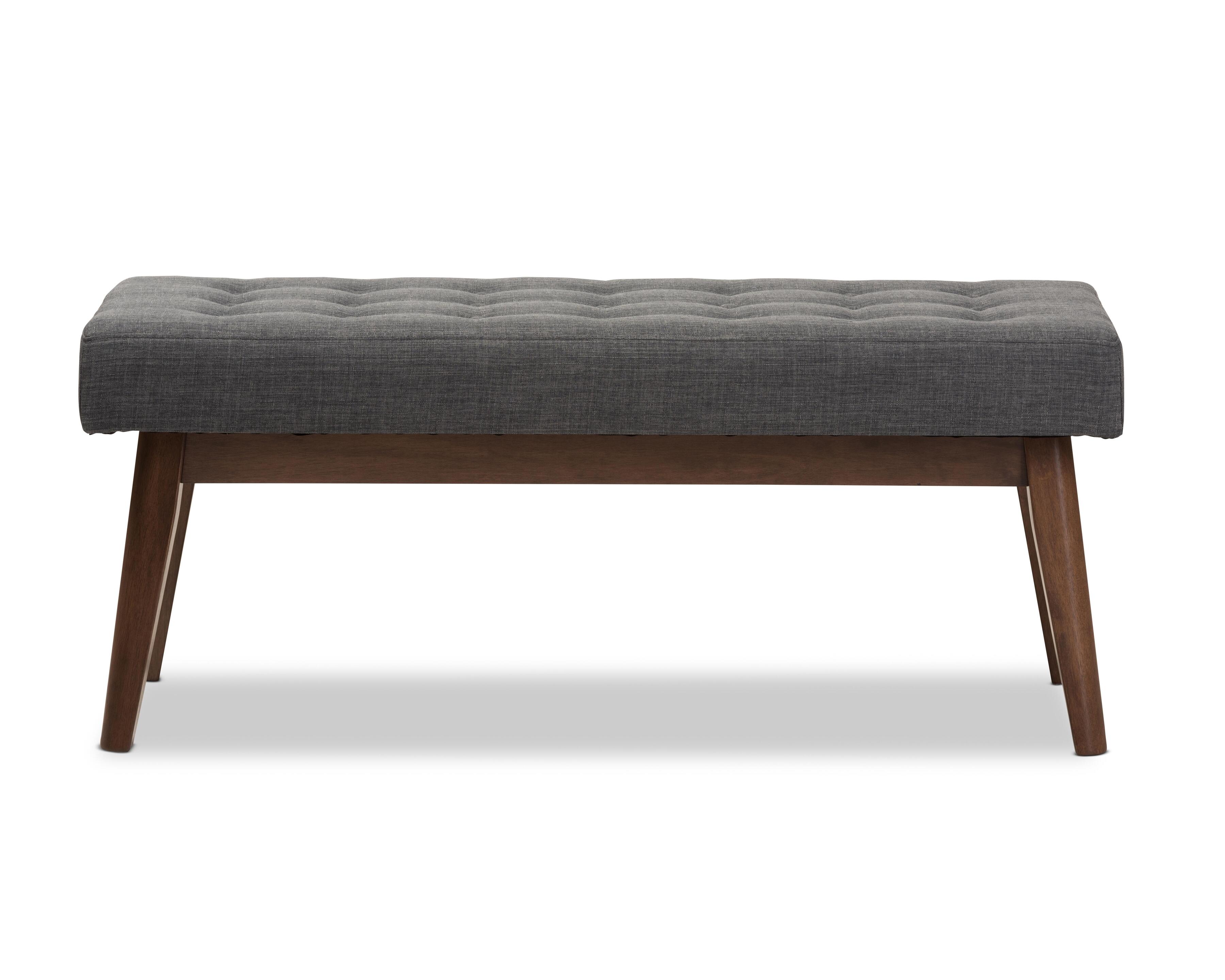 Elia Dark Grey Fabric Button-Tufted Bench, Dark Gray/Walnut, large