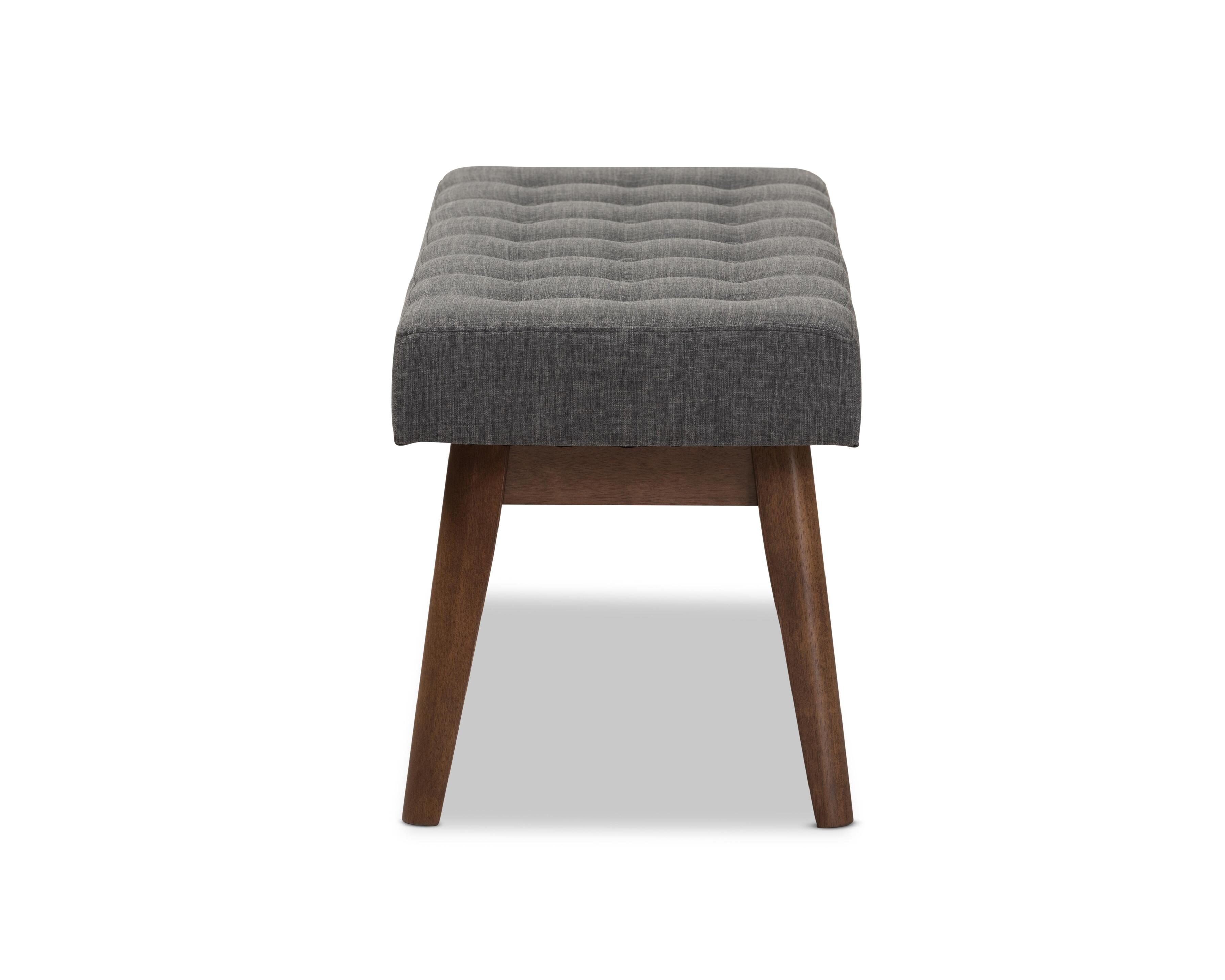 Elia Dark Grey Fabric Button-Tufted Bench, Dark Gray/Walnut, large