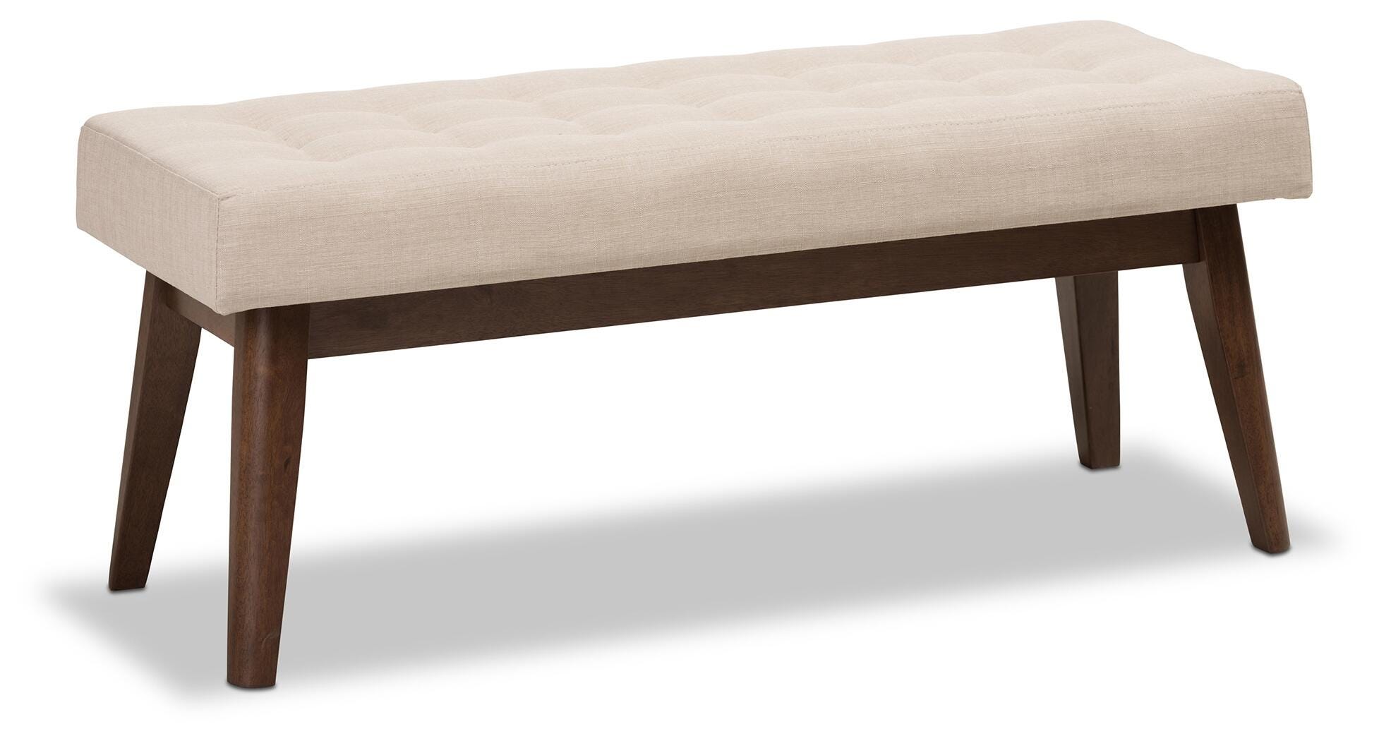 Elia Light Beige Fabric Button-Tufted Bench, Light Beige/Walnut, large