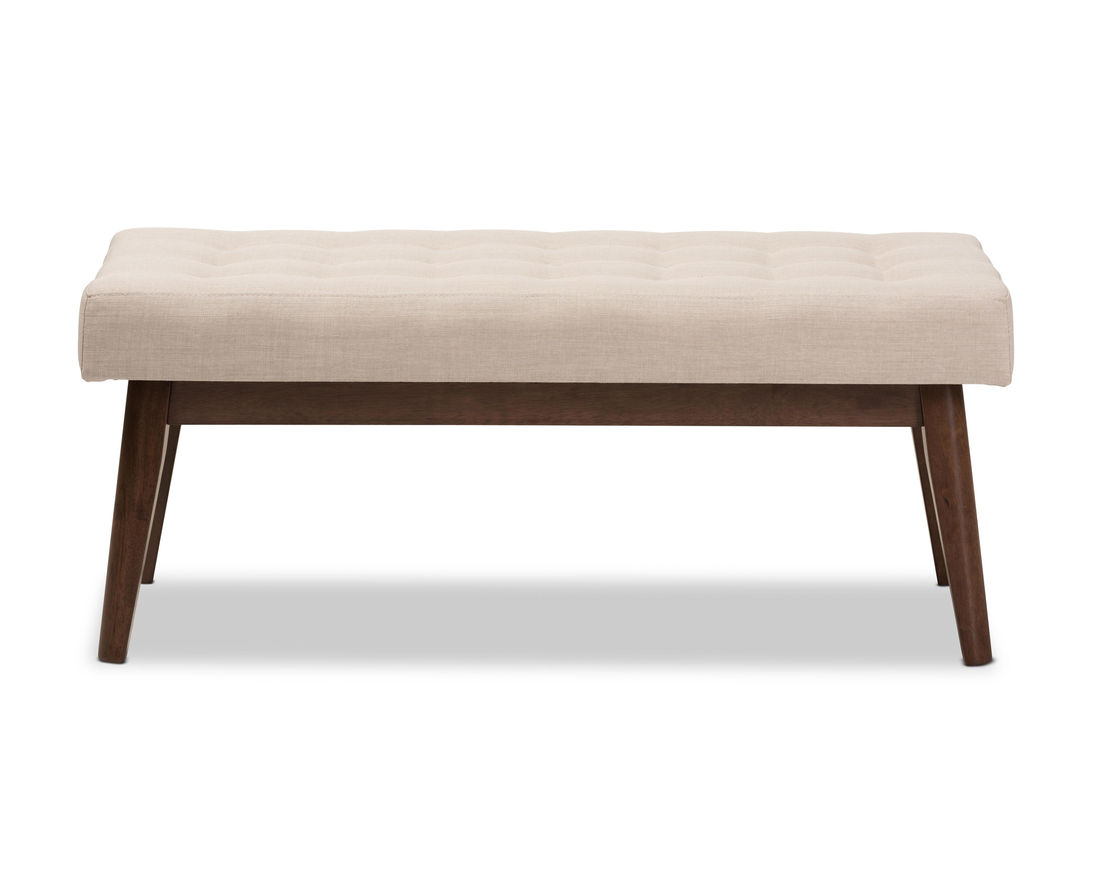Elia Light Beige Fabric Button-Tufted Bench, Light Beige/Walnut, large
