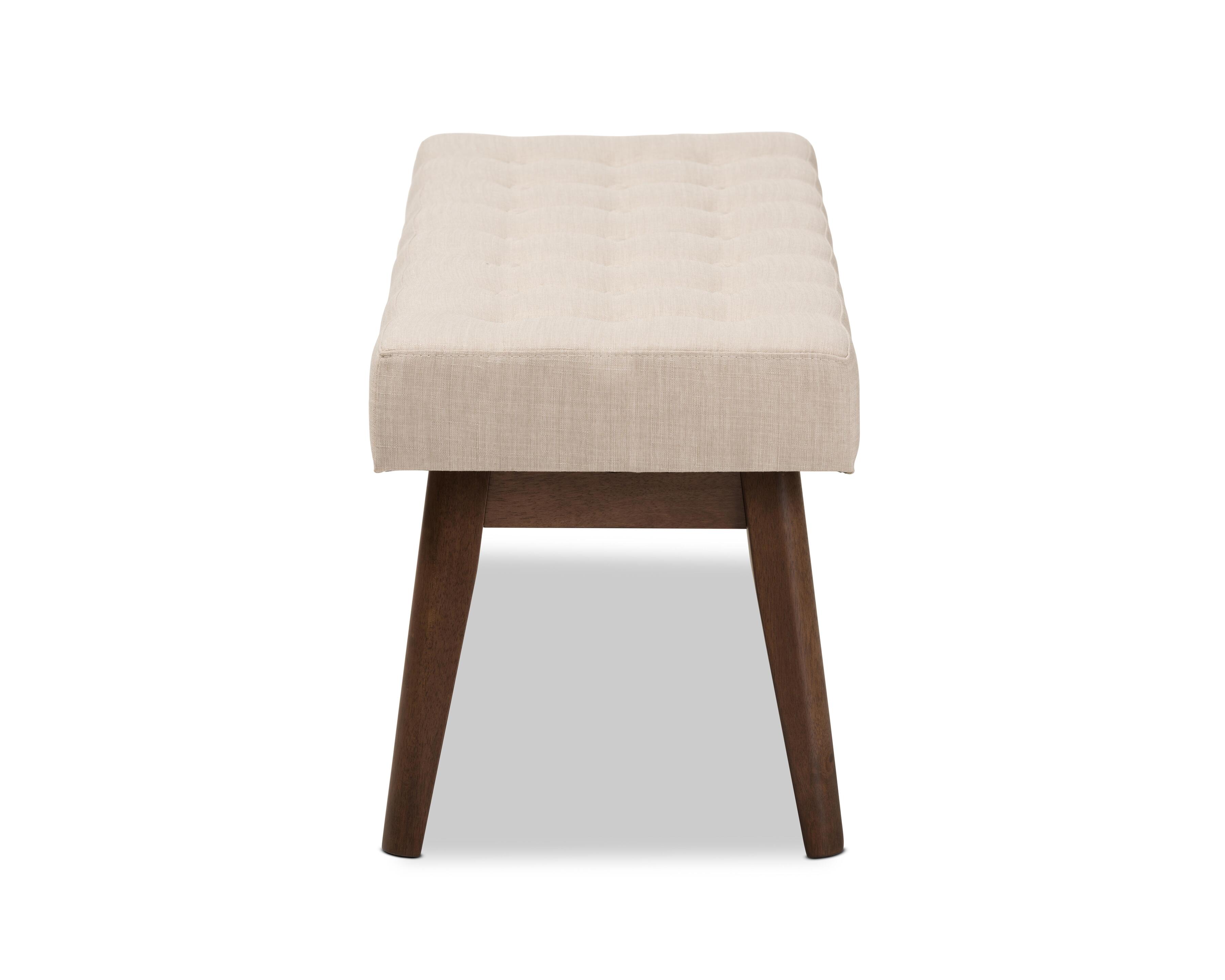 Elia Light Beige Fabric Button-Tufted Bench, Light Beige/Walnut, large