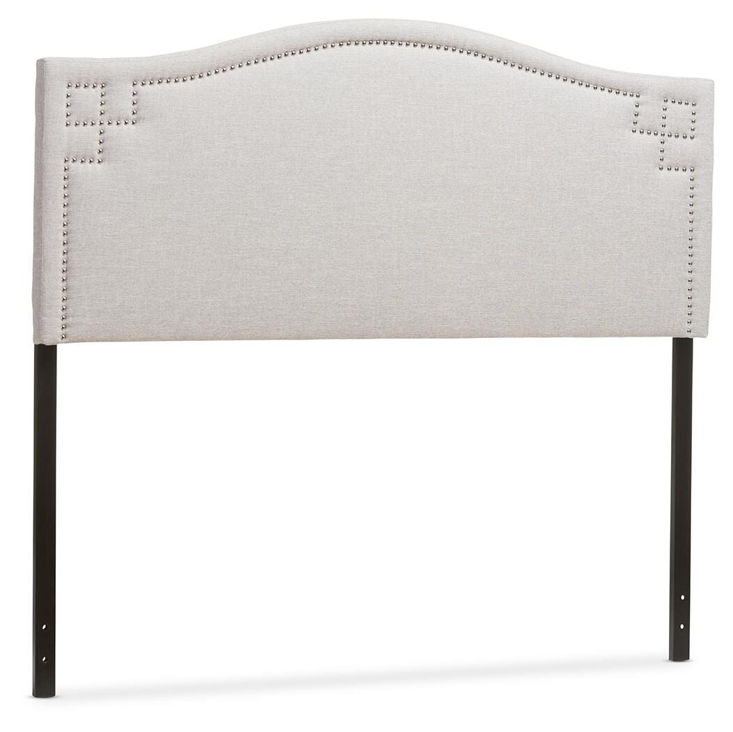 Nail Head Upholstered Queen Headboard, Gray/Beige, large