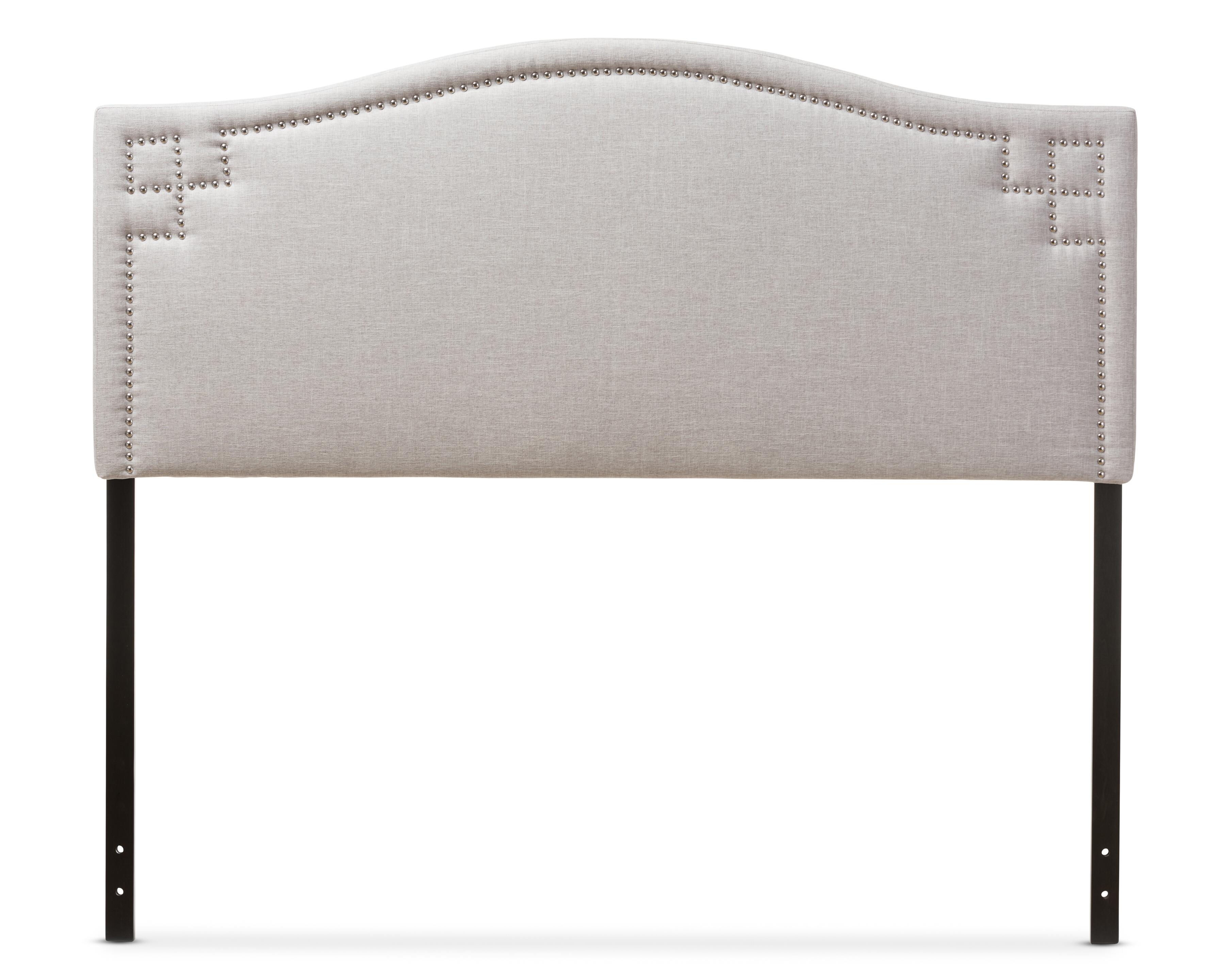 Nail Head Upholstered King Size Headboard, Gray/Beige, large