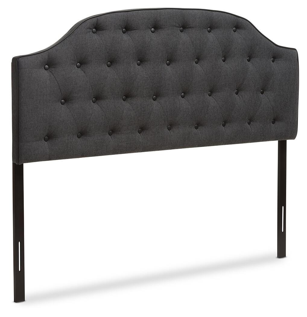 Button Tufted Upholstered Queen Headboard, Dark Gray, large