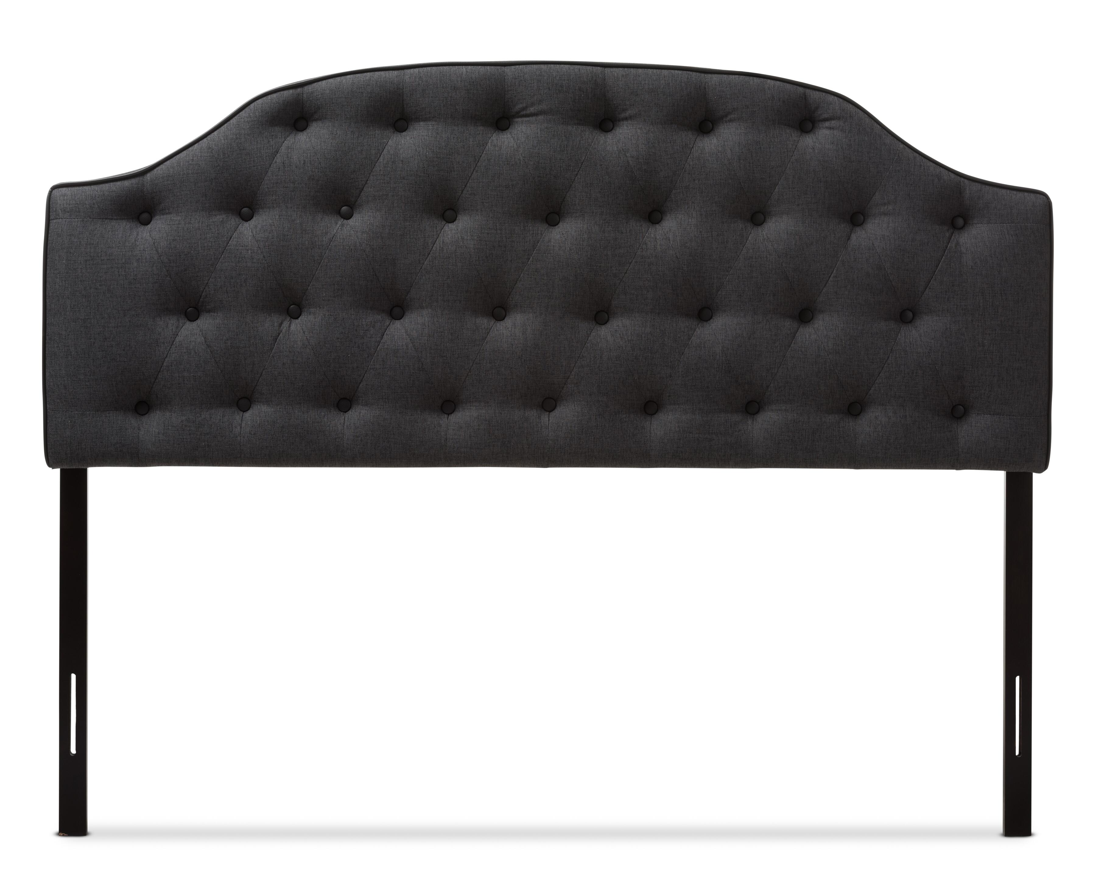 Button Tufted Upholstered Queen Headboard, Dark Gray, large