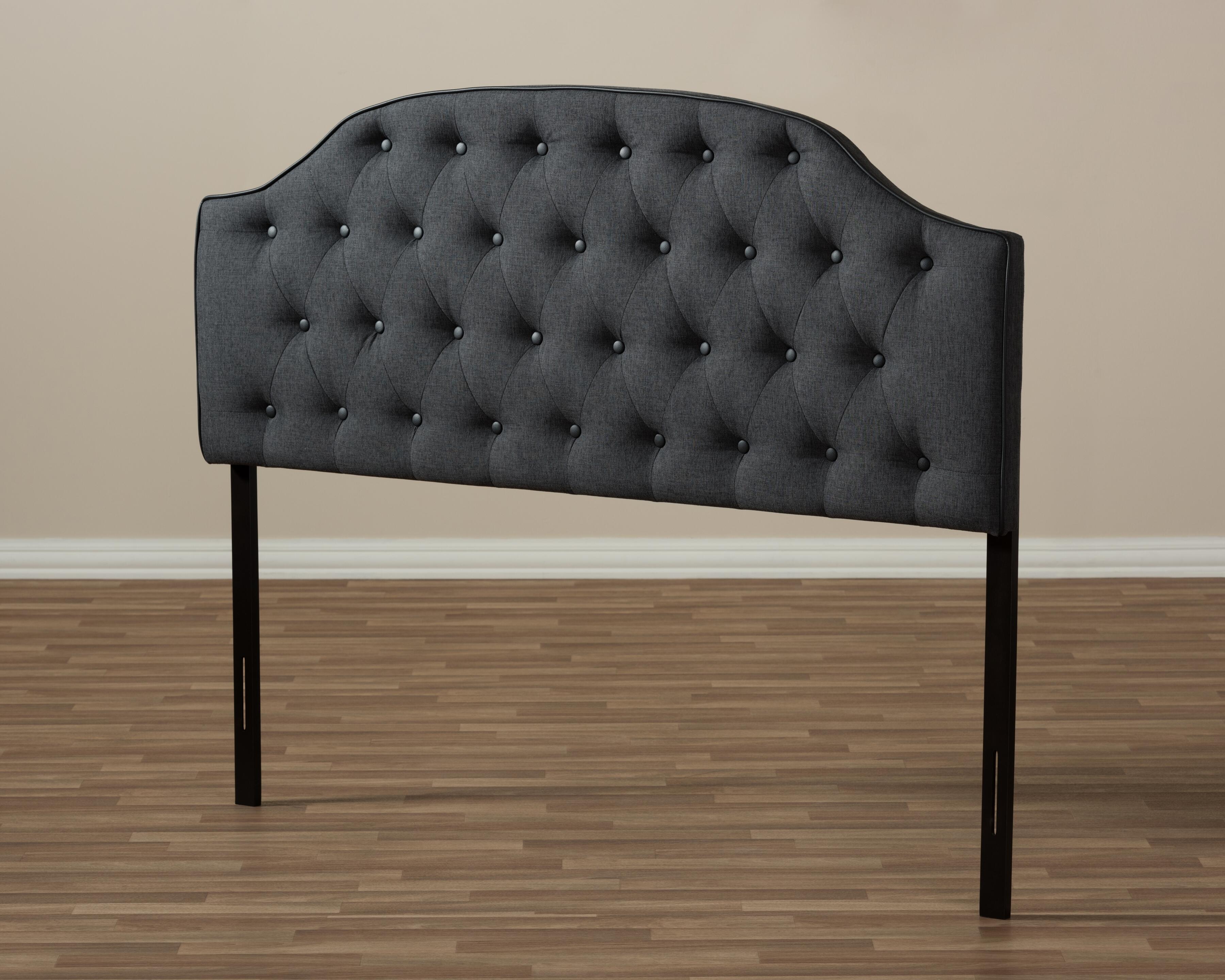 Button Tufted Upholstered Queen Headboard, Dark Gray, large