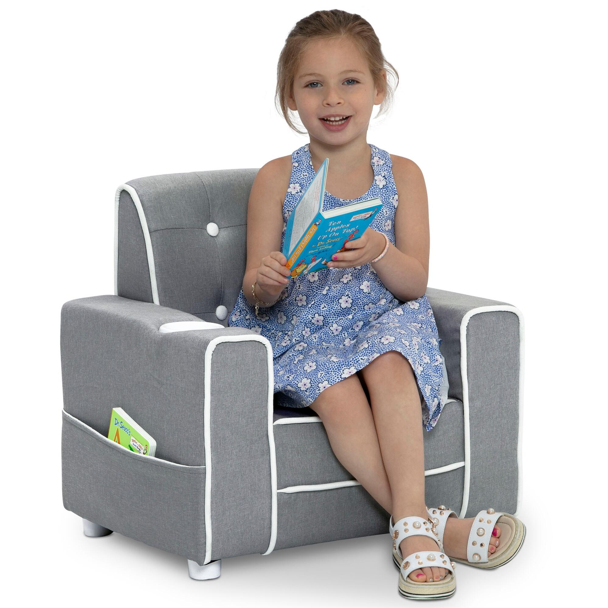 Delta Children Chelsea Kids Upholstered Chair, Soft Gray, large