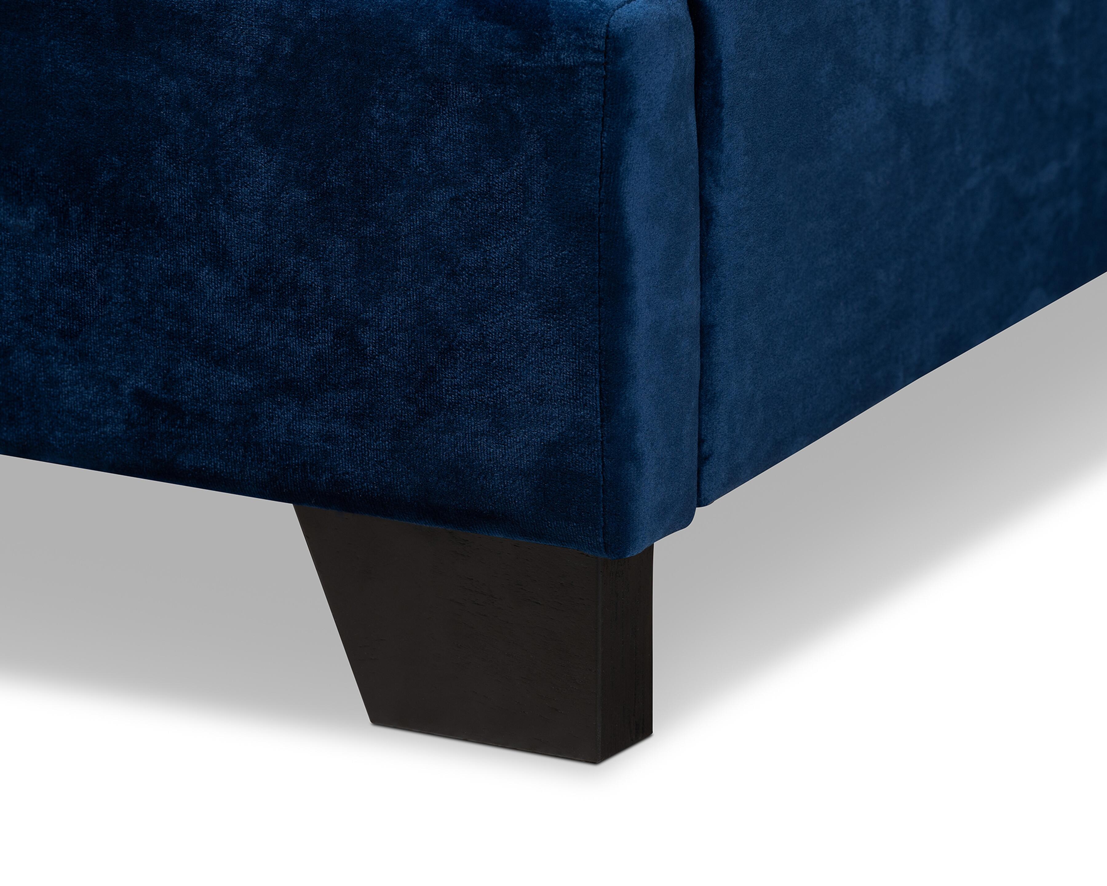 Velvet Full Upholstered Bed, Navy, large