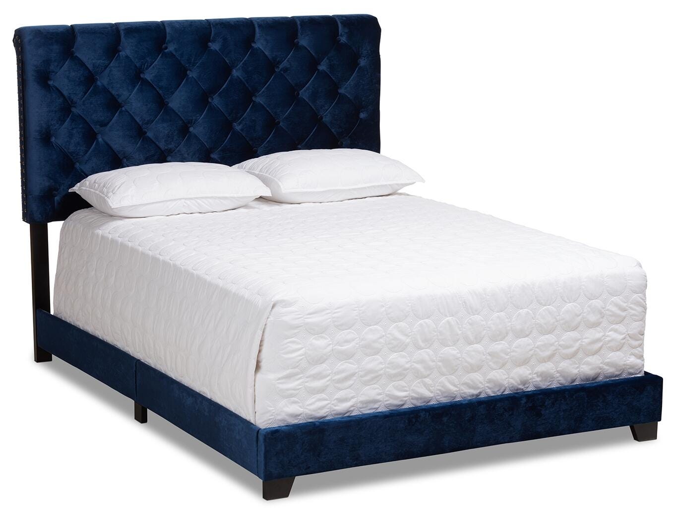 Velvet Queen Upholstered Bed, Navy, large