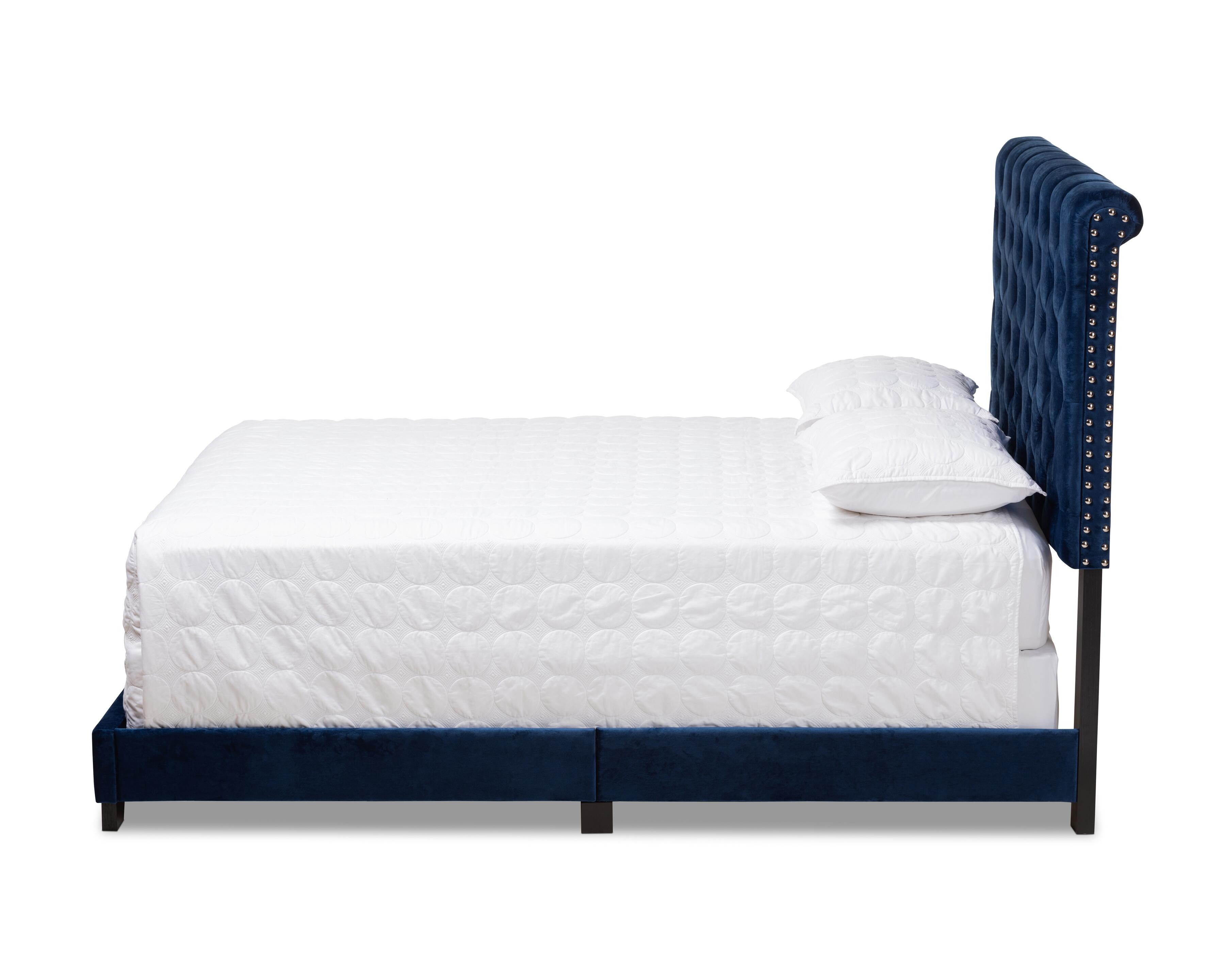 Velvet Queen Upholstered Bed, Navy, large