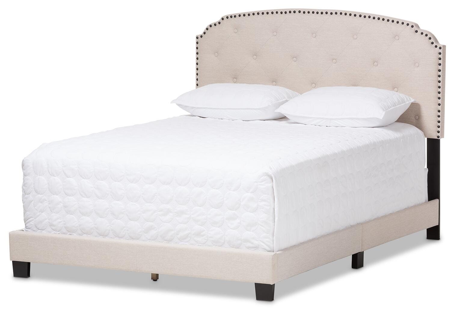 Button Tufted King Upholstered Bed, Beige, large