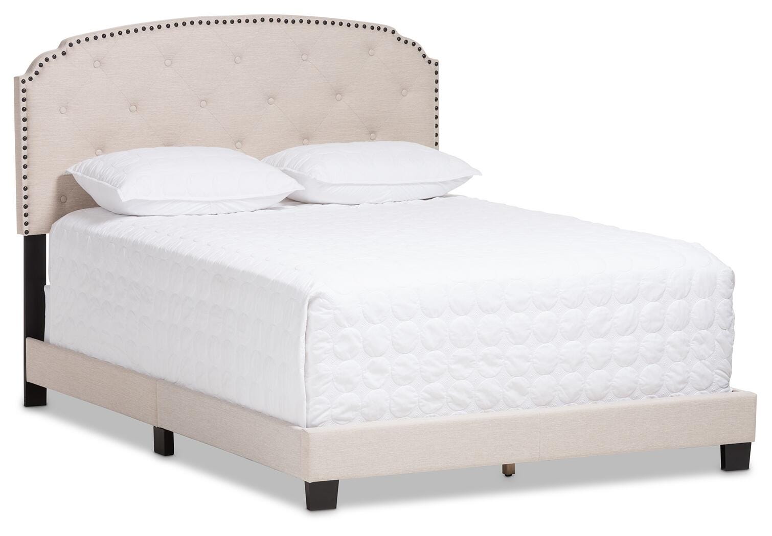 Button Tufted Queen Upholstered Bed, Beige, large