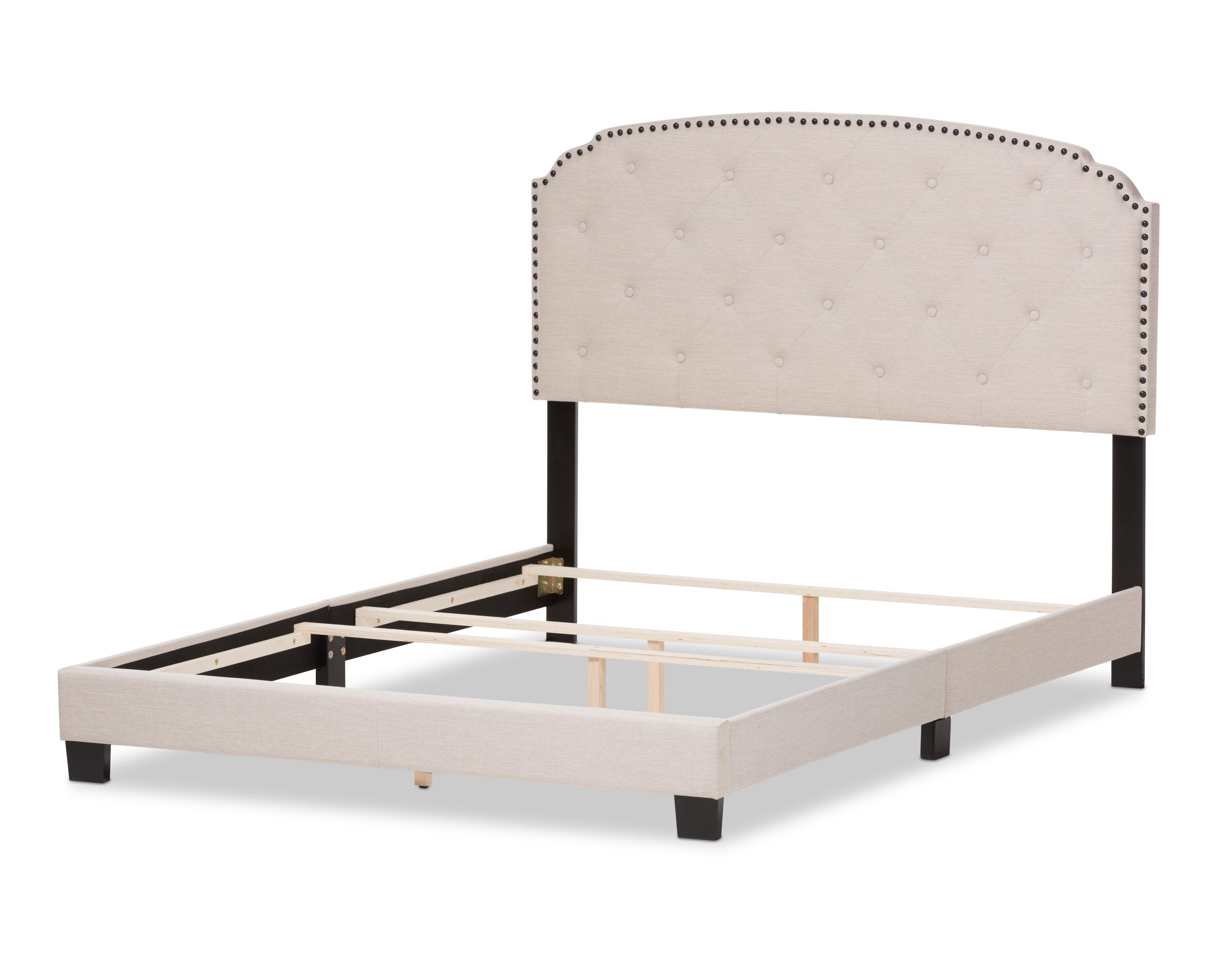 Button Tufted Queen Upholstered Bed, Beige, large
