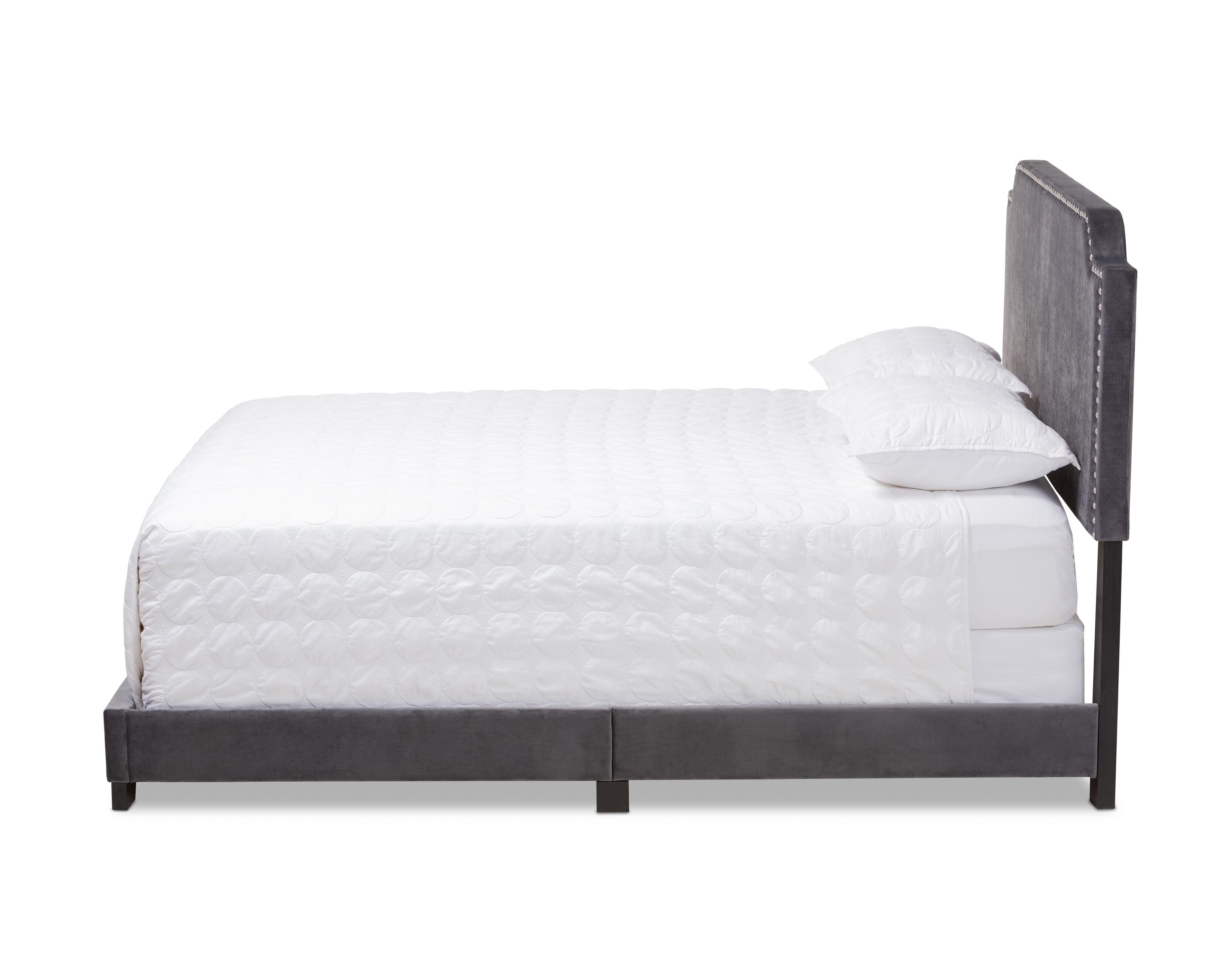 Velvet Full Upholstered Bed, Dark Gray, large